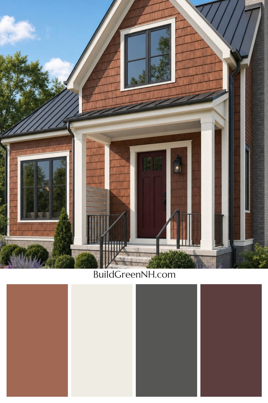 House with Black Roof Exterior Color Scheme: Russet Obsidian Bloom