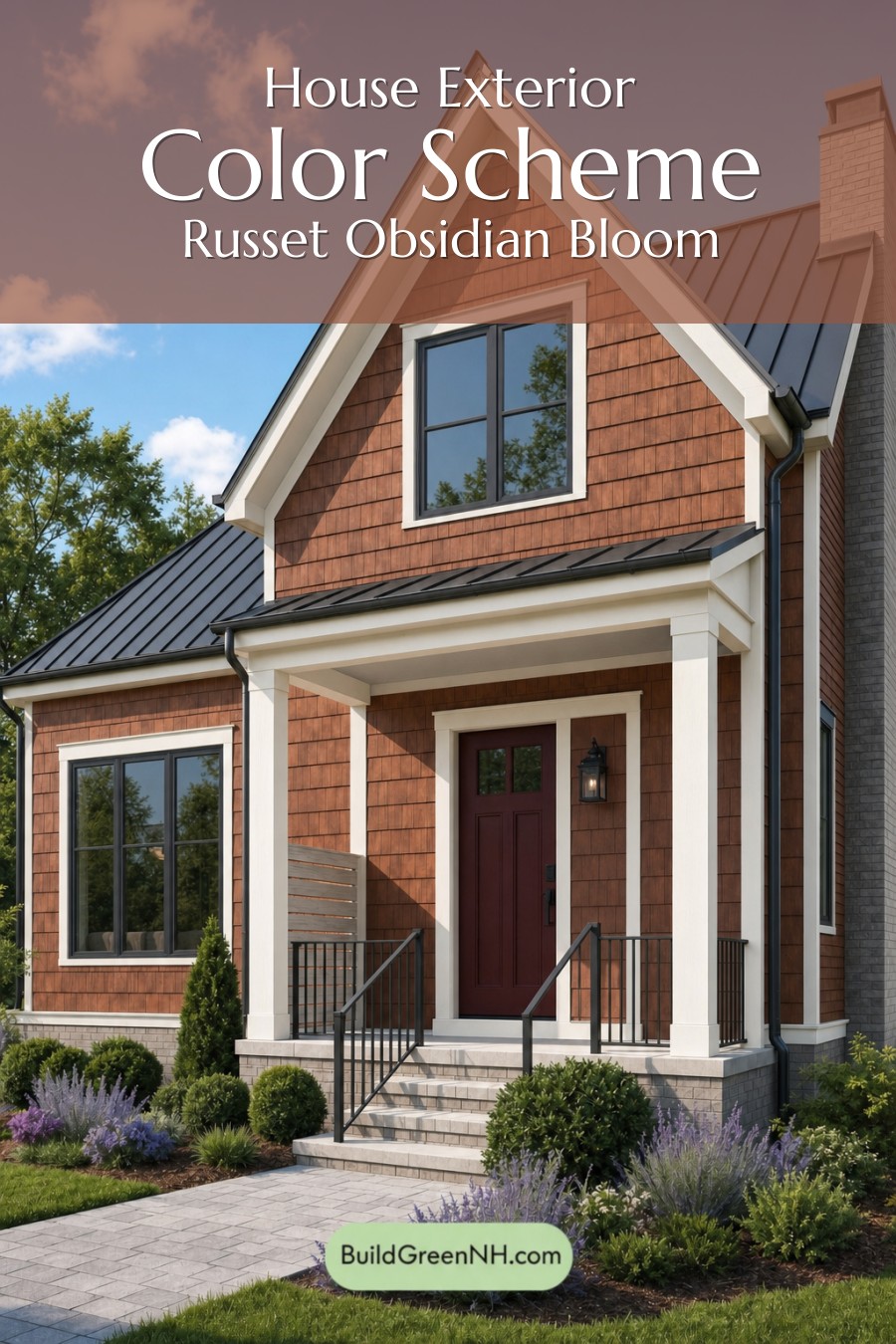House with Black Roof Exterior Color Scheme: Russet Obsidian Bloom