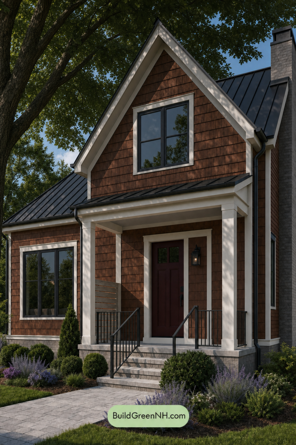 House with Black Roof Exterior Color Scheme: Russet Obsidian Bloom - Shade