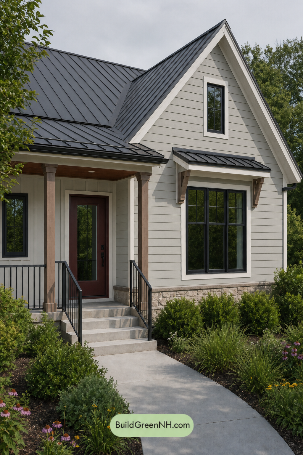 House with Black Roof Exterior Color Scheme: Sage Ember Gable - Overcast