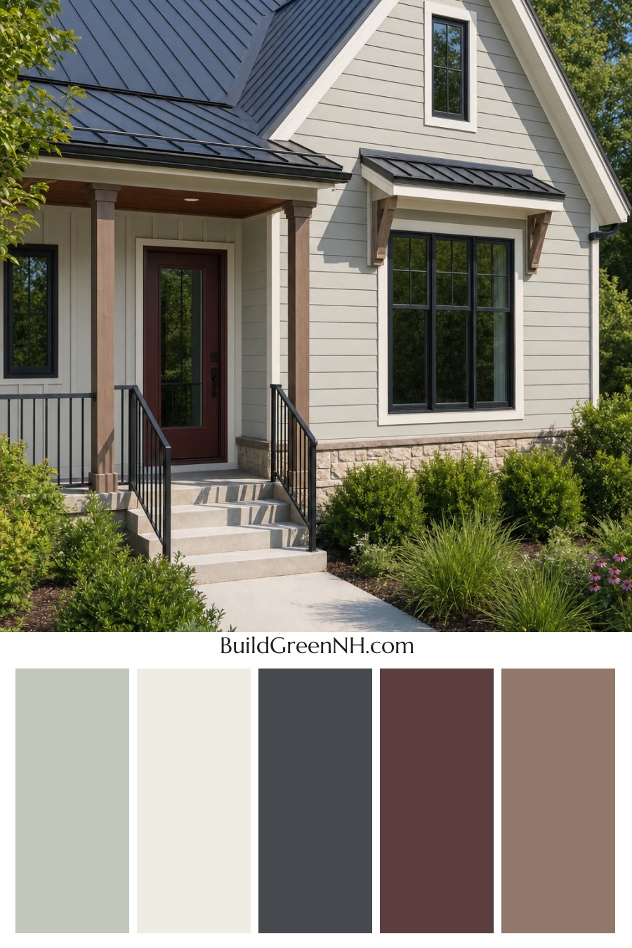 House with Black Roof Exterior Color Scheme: Sage Ember Gable