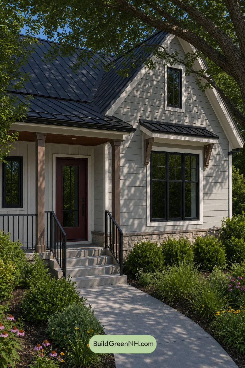 House with Black Roof Exterior Color Scheme: Sage Ember Gable - Shade