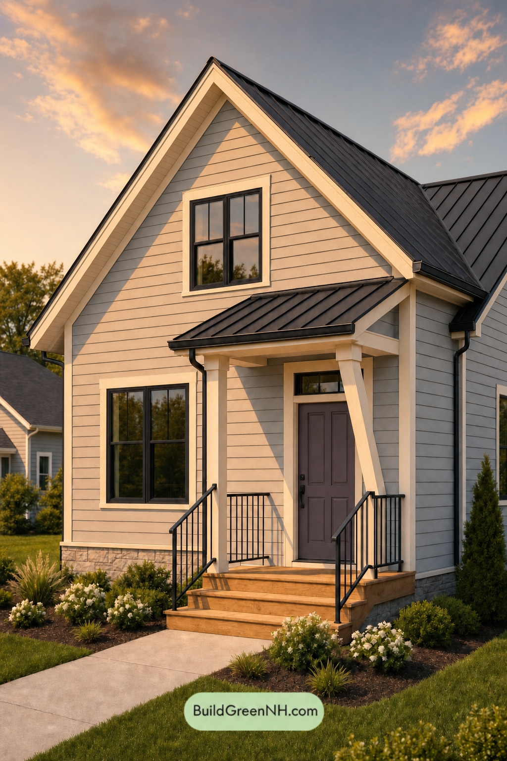 House with Black Roof Exterior Color Scheme: Silver Velvet Gable - Golden Hour