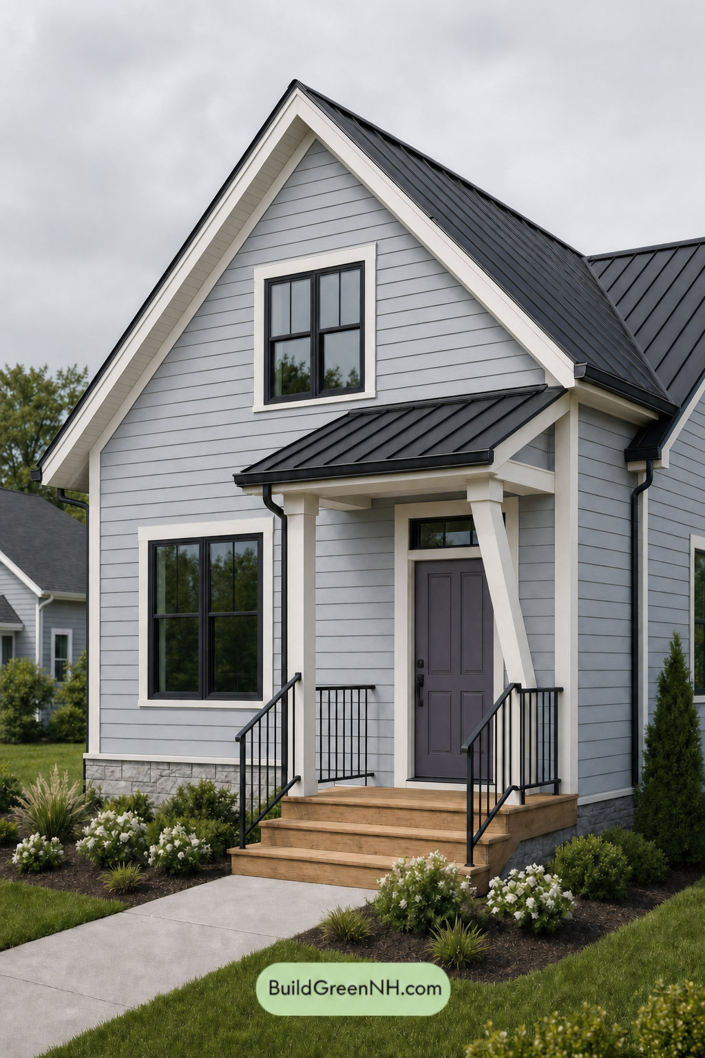 House with Black Roof Exterior Color Scheme: Silver Velvet Gable - Overcast