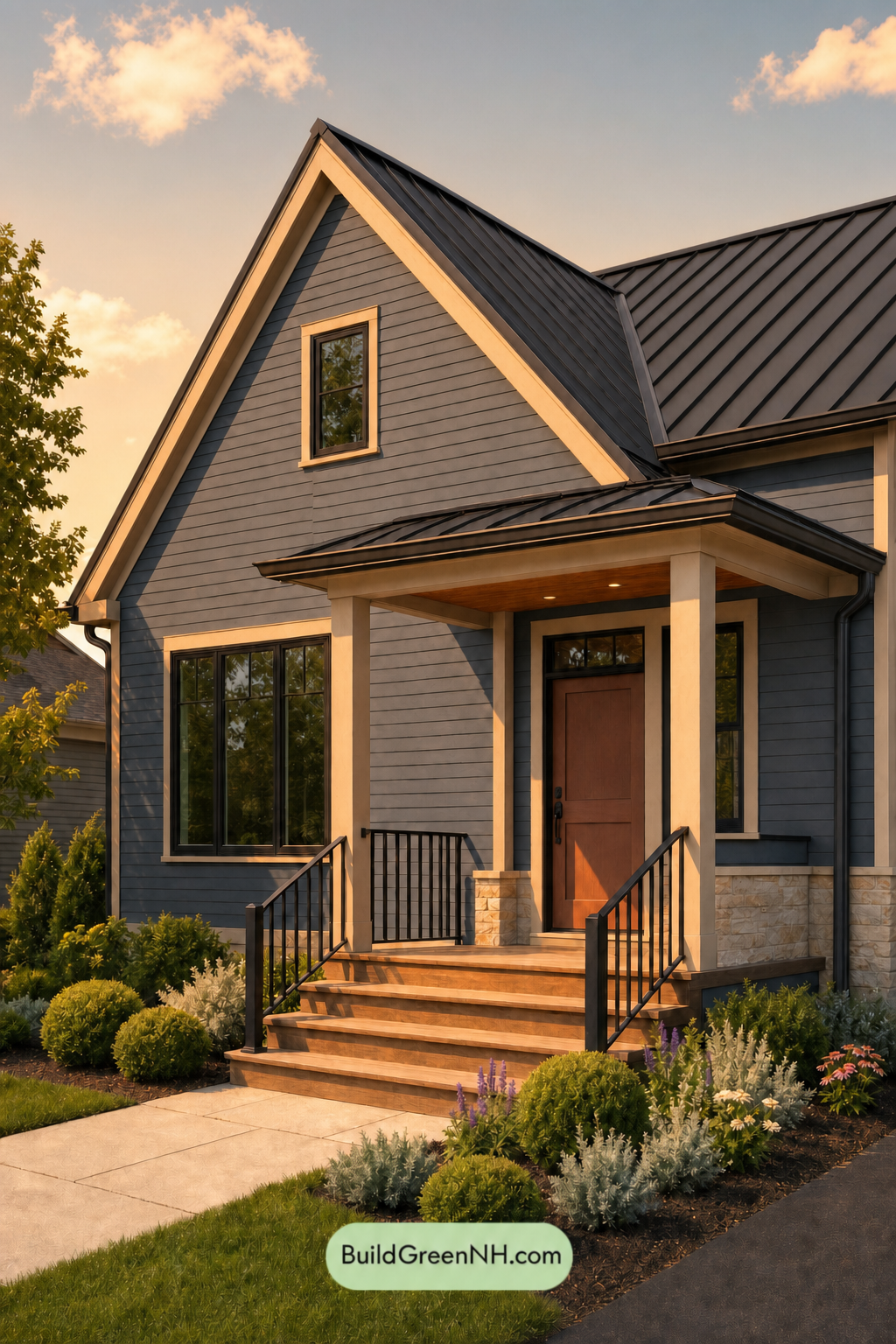 House with Black Roof Exterior Color Scheme: Slate Blush Lantern - Golden Hour