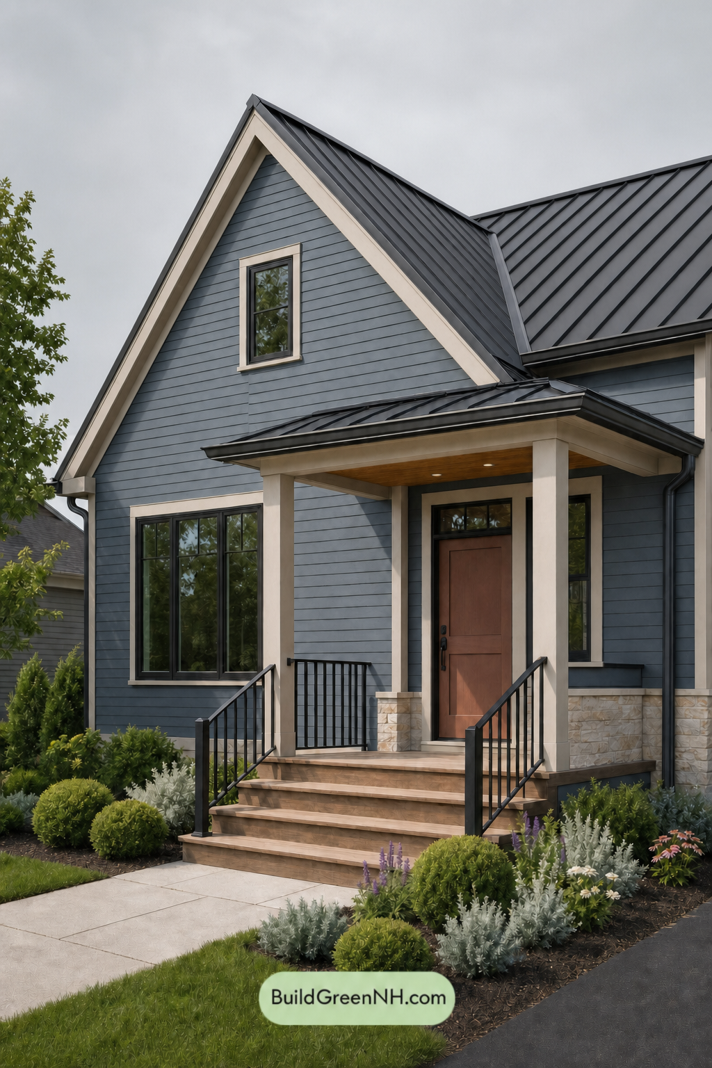 House with Black Roof Exterior Color Scheme: Slate Blush Lantern - Overcast