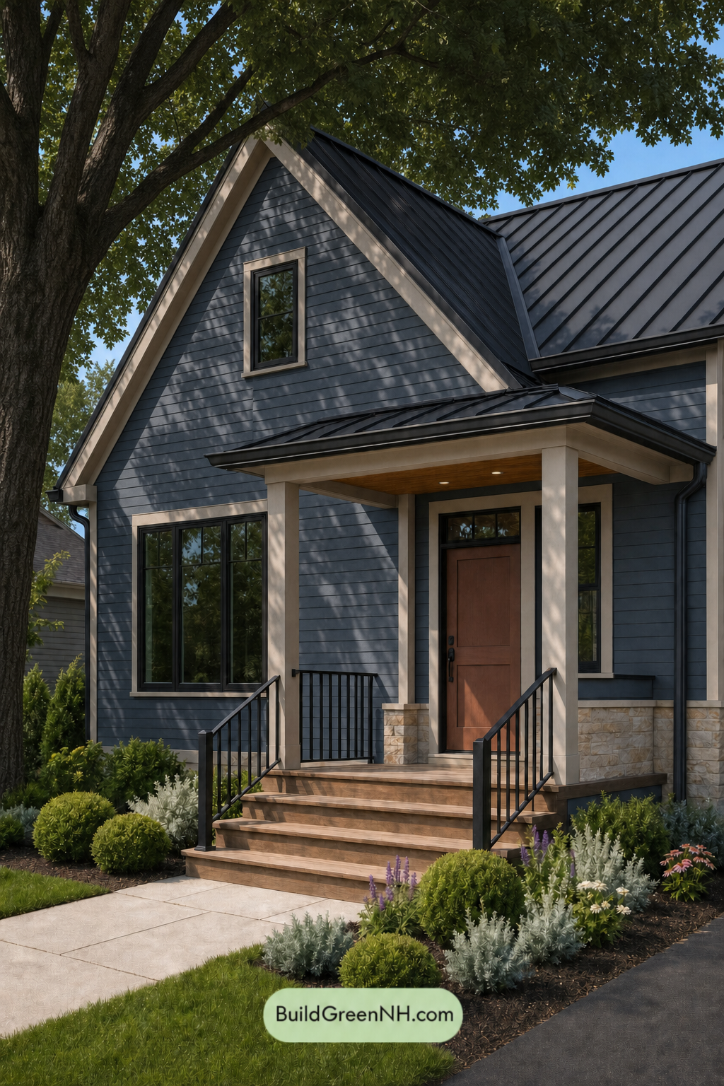 House with Black Roof Exterior Color Scheme: Slate Blush Lantern - Shade