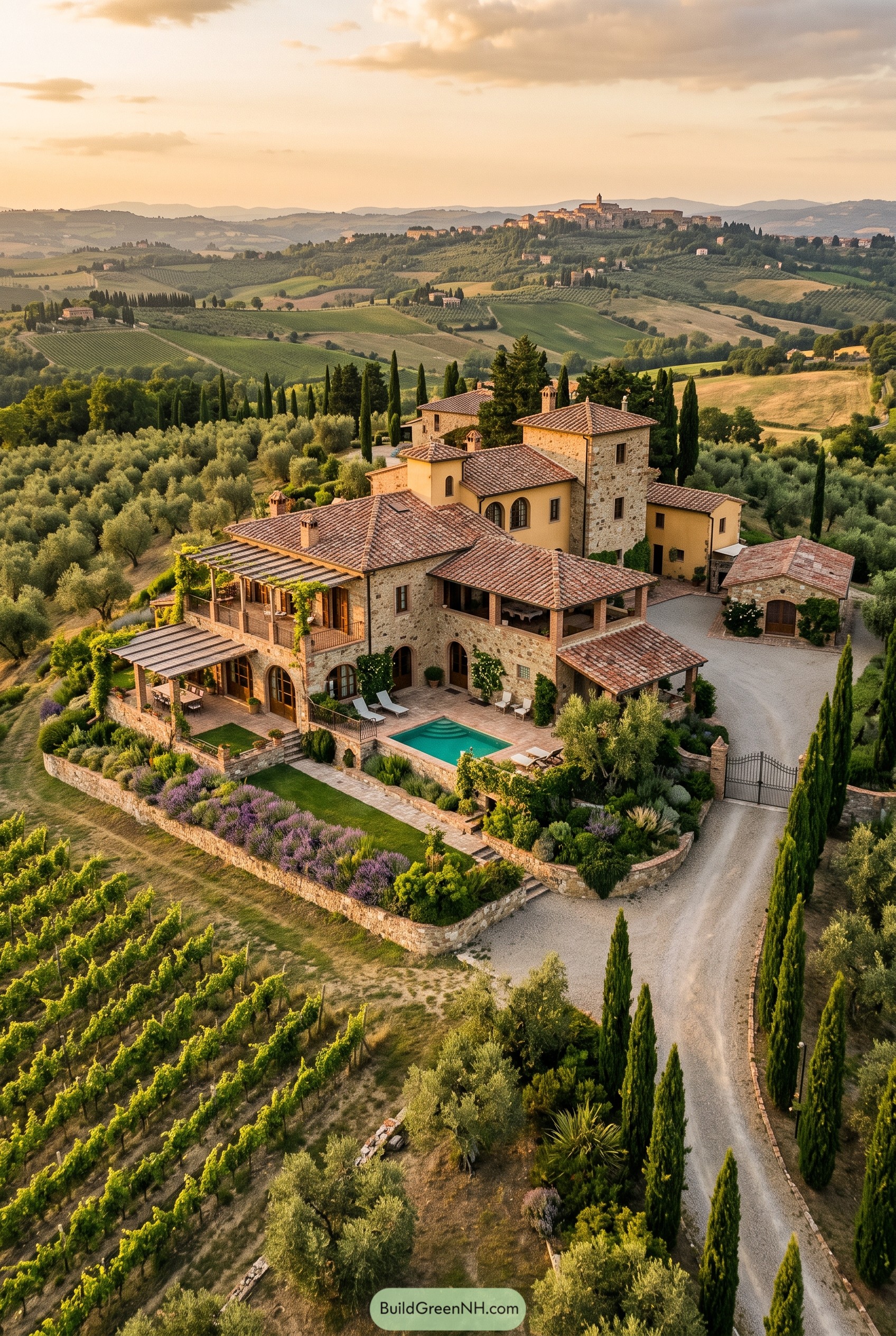 Tuscan stone villa with pool and vineyards