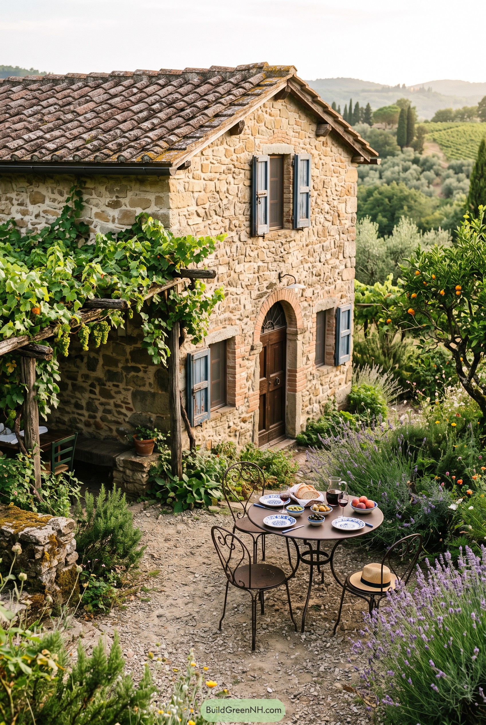 Stone Italian cottage with vineyard patio
