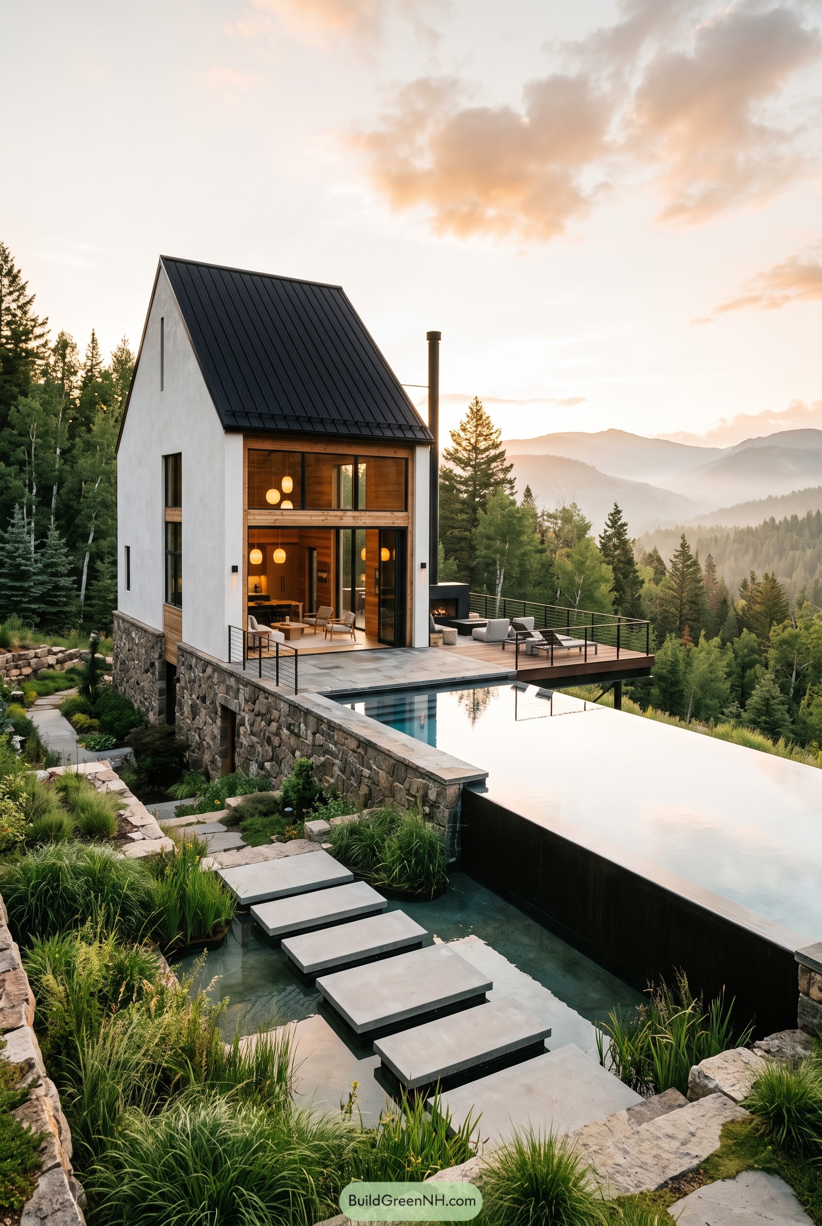 Gabled mountain cabin with infinity pool