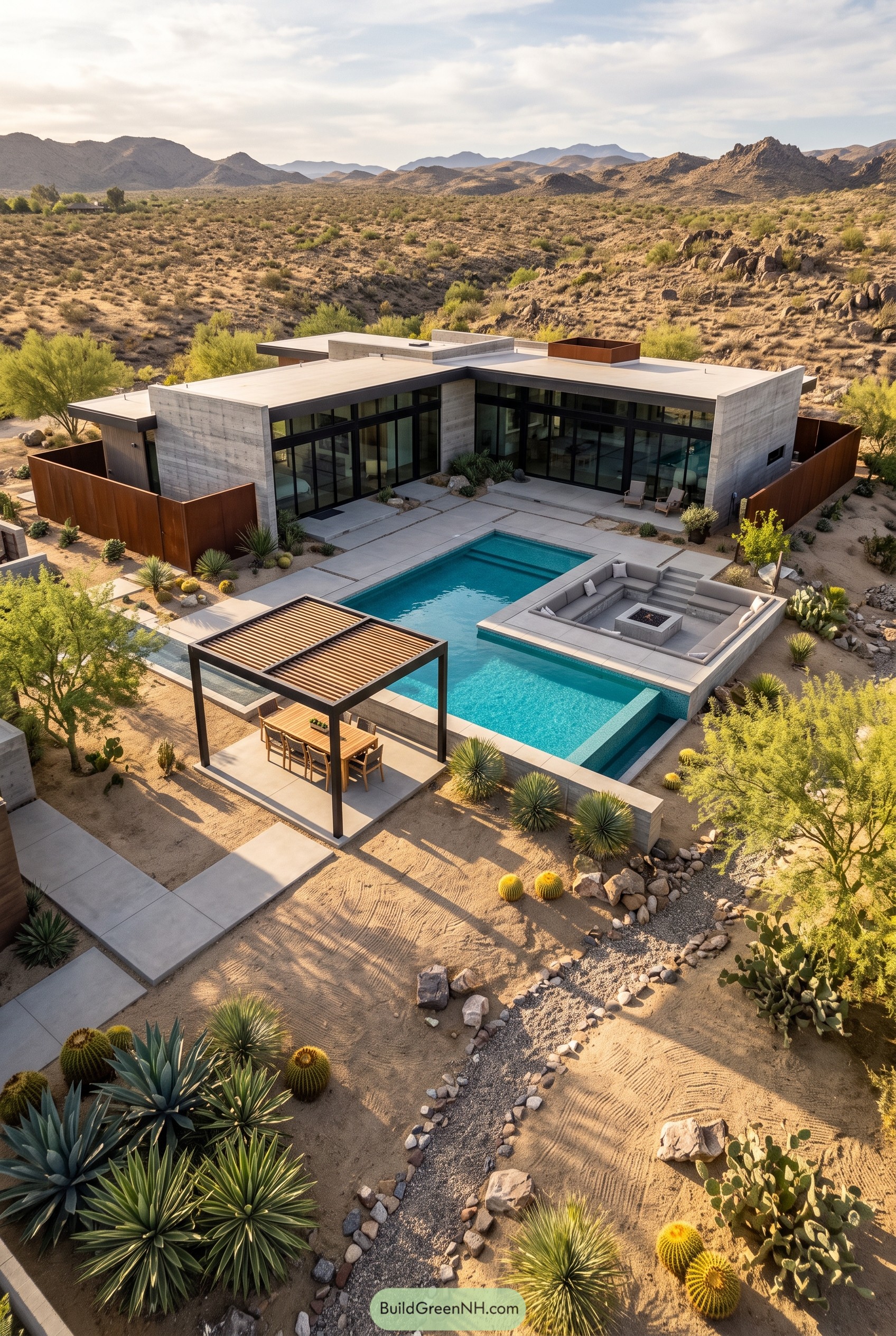 Modern desert house with courtyard pool and pergola
