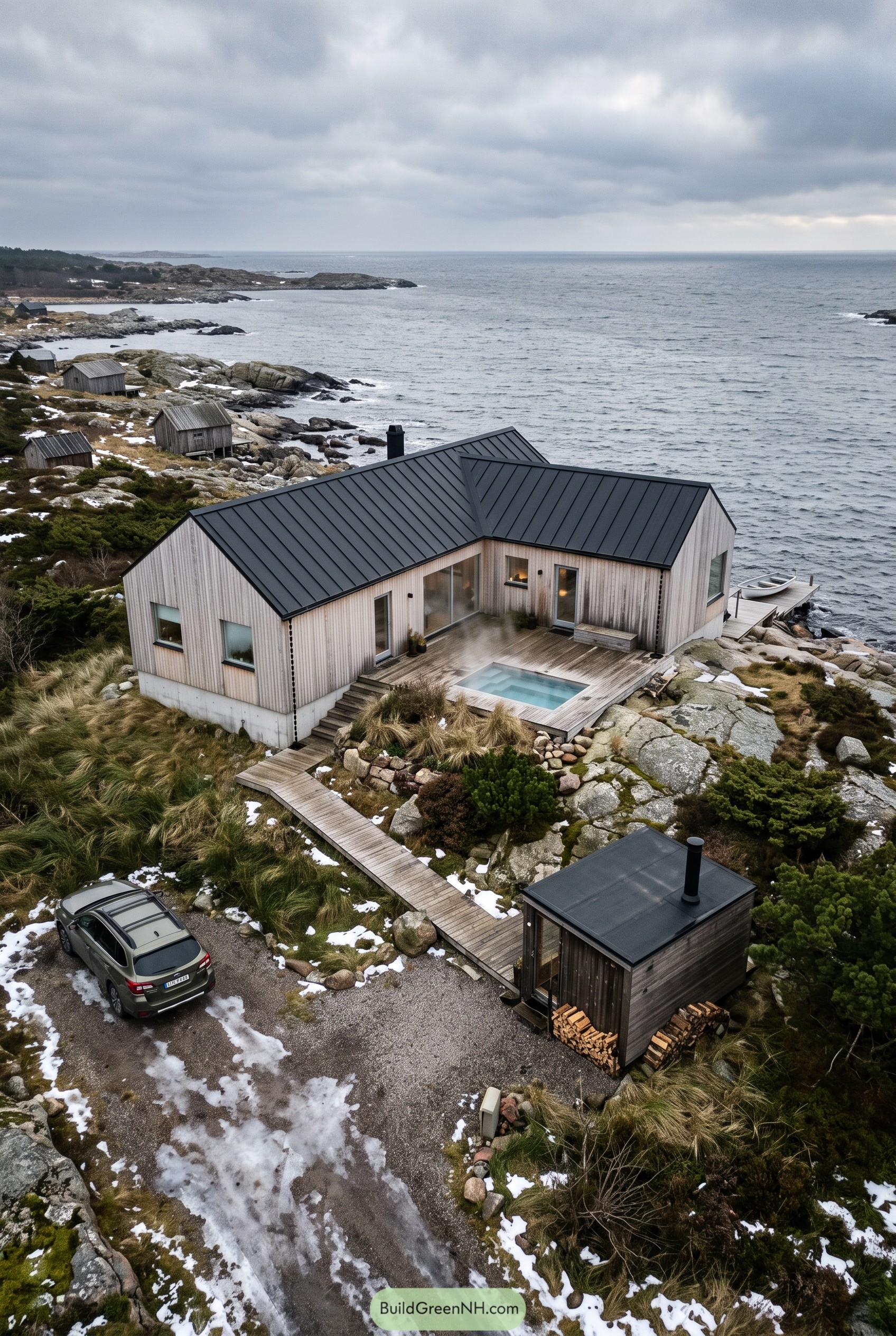 Coastal timber house with deck plunge pool