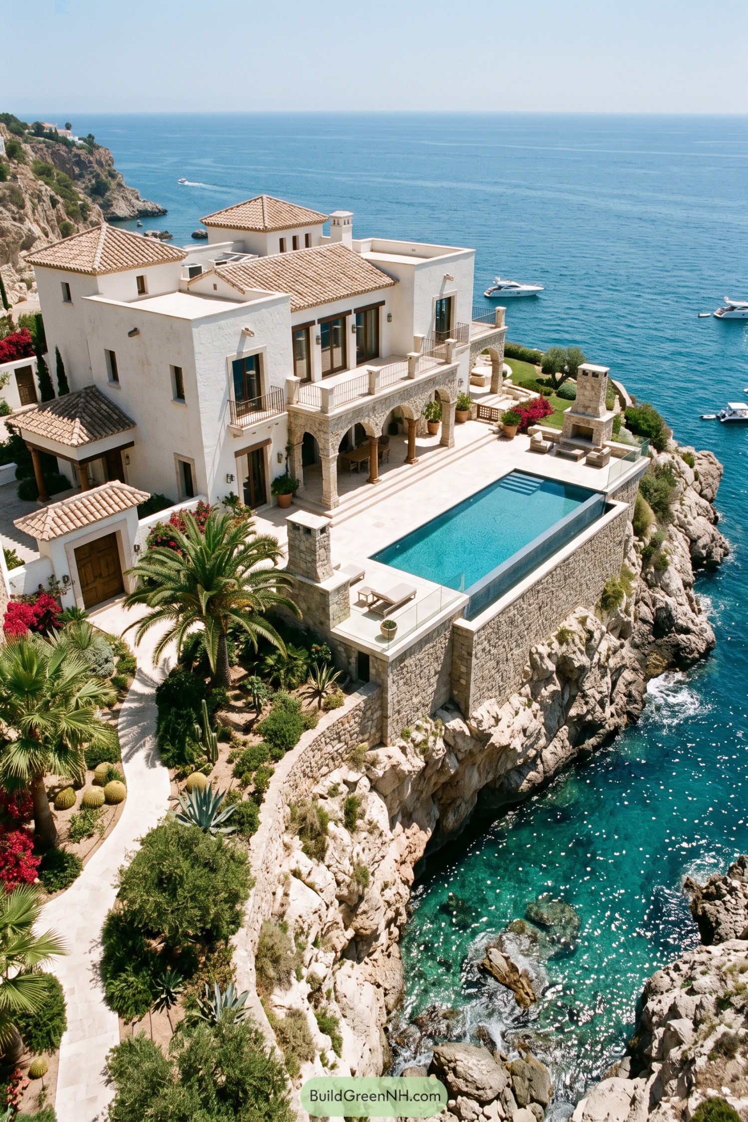 Spanish villa with an infinity pool above turquoise sea cliffs