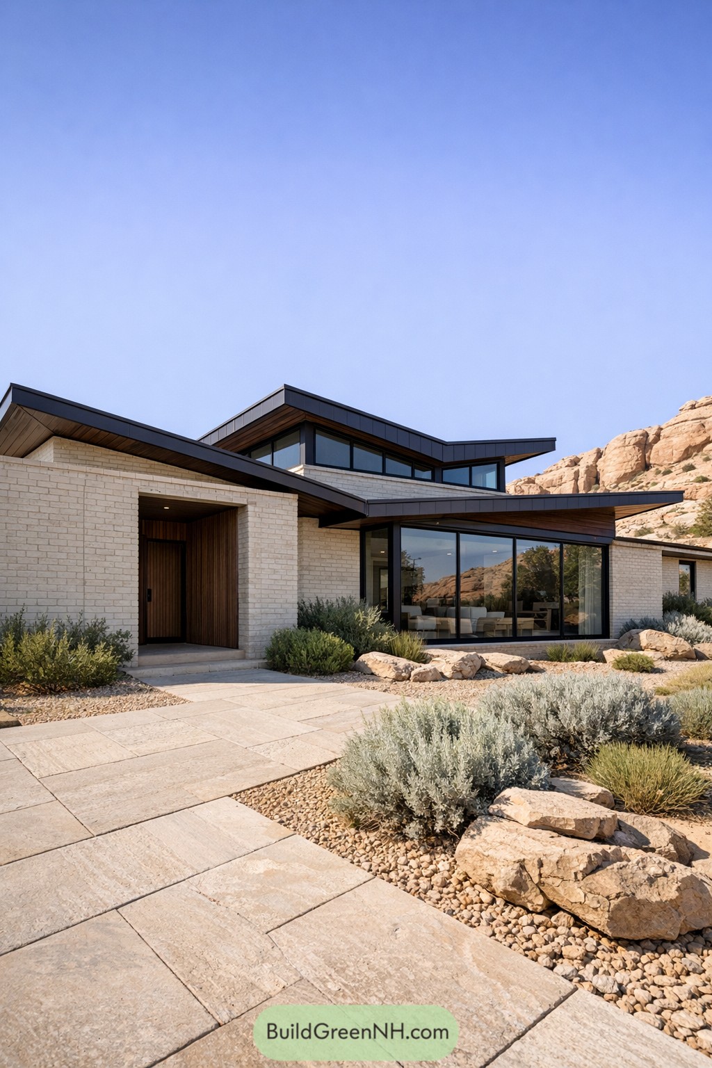 Modern painted brick ranch with desert landscaping
