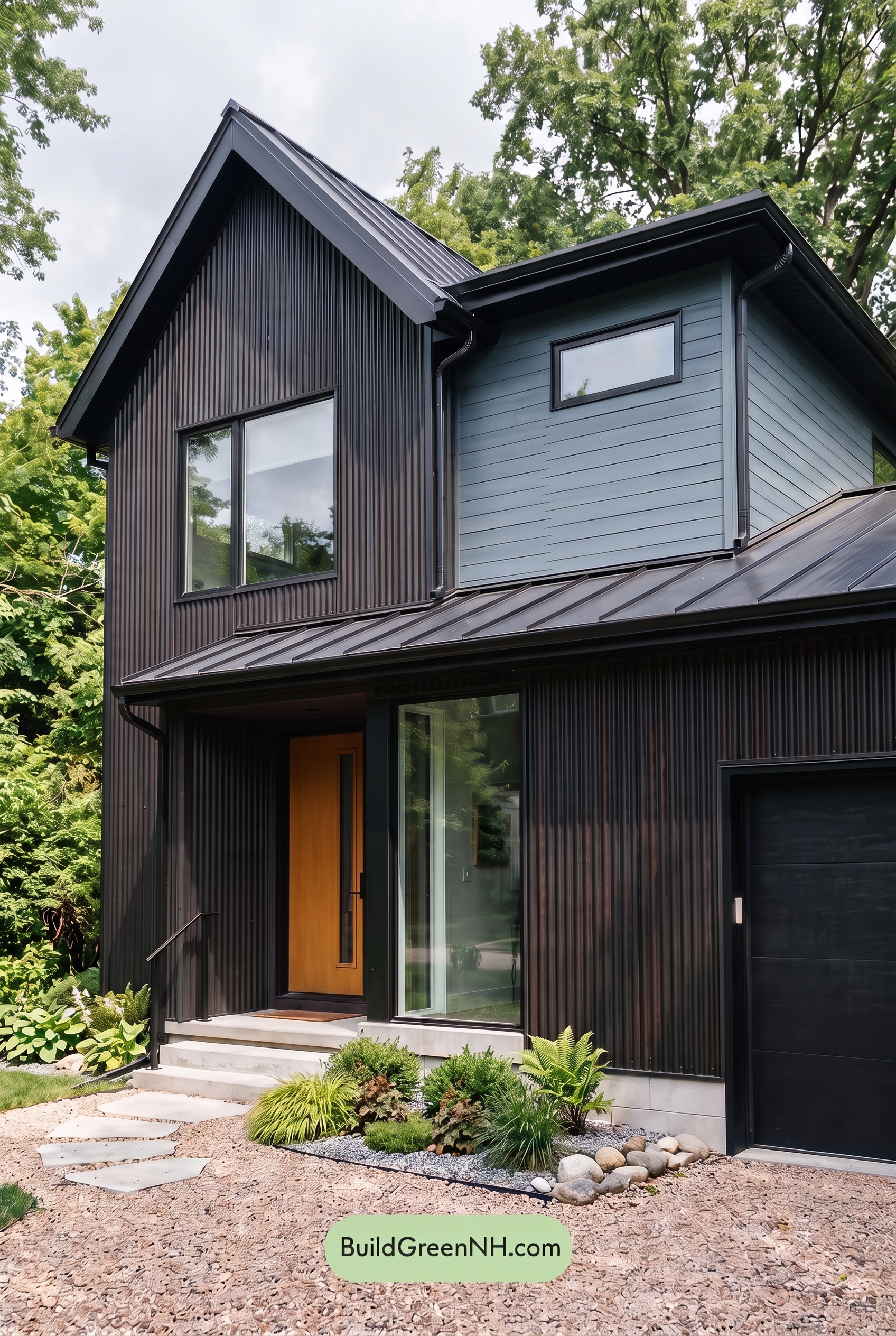 Modern Two-Tone Dark House Exterior Color Scheme: Azure Forge - Overcast