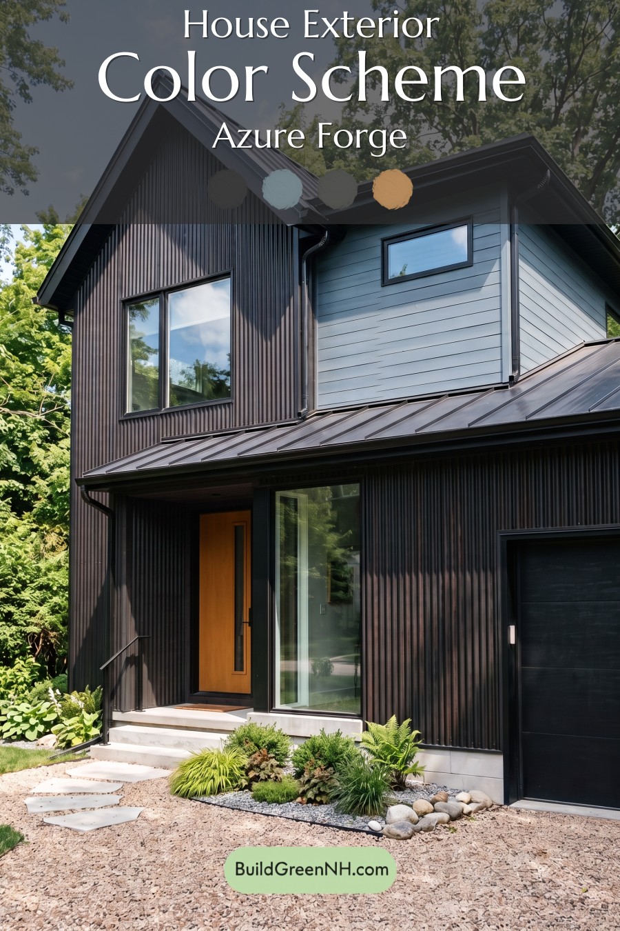 Modern Two-Tone Dark House Exterior Color Scheme: Azure Forge