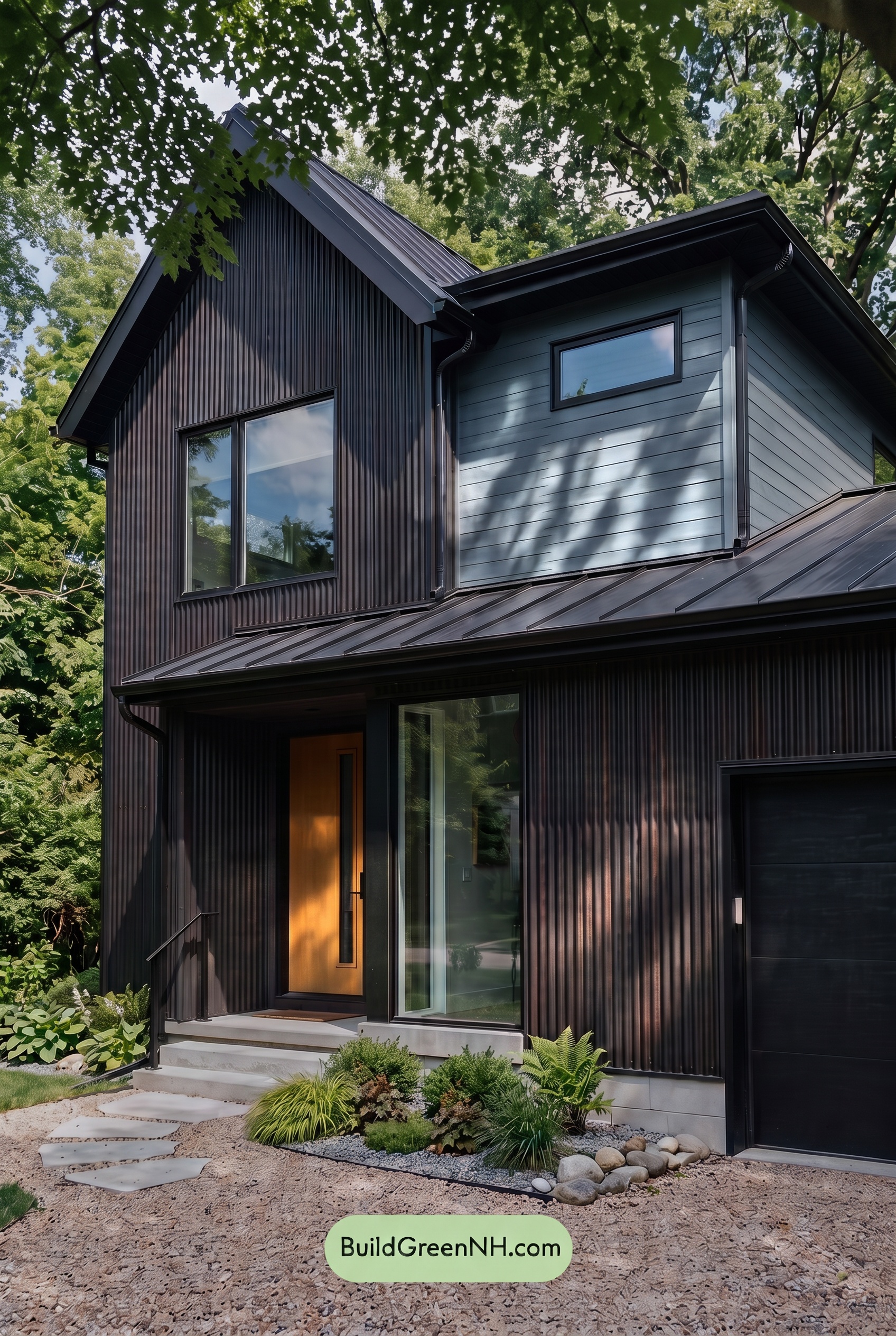 Modern Two-Tone Dark House Exterior Color Scheme: Azure Forge - Shade