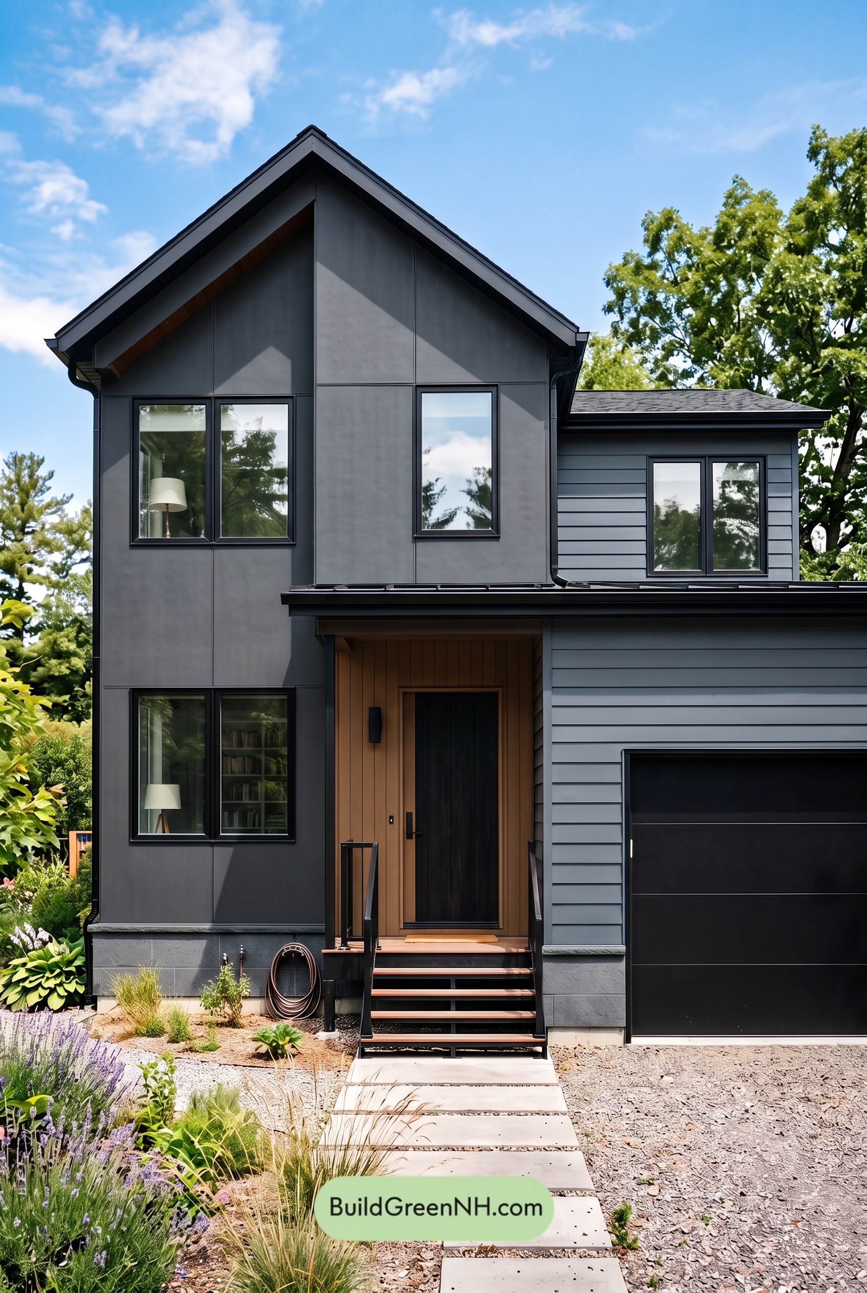 Modern Two-Tone Dark House Exterior Color Scheme: Blue Emberline