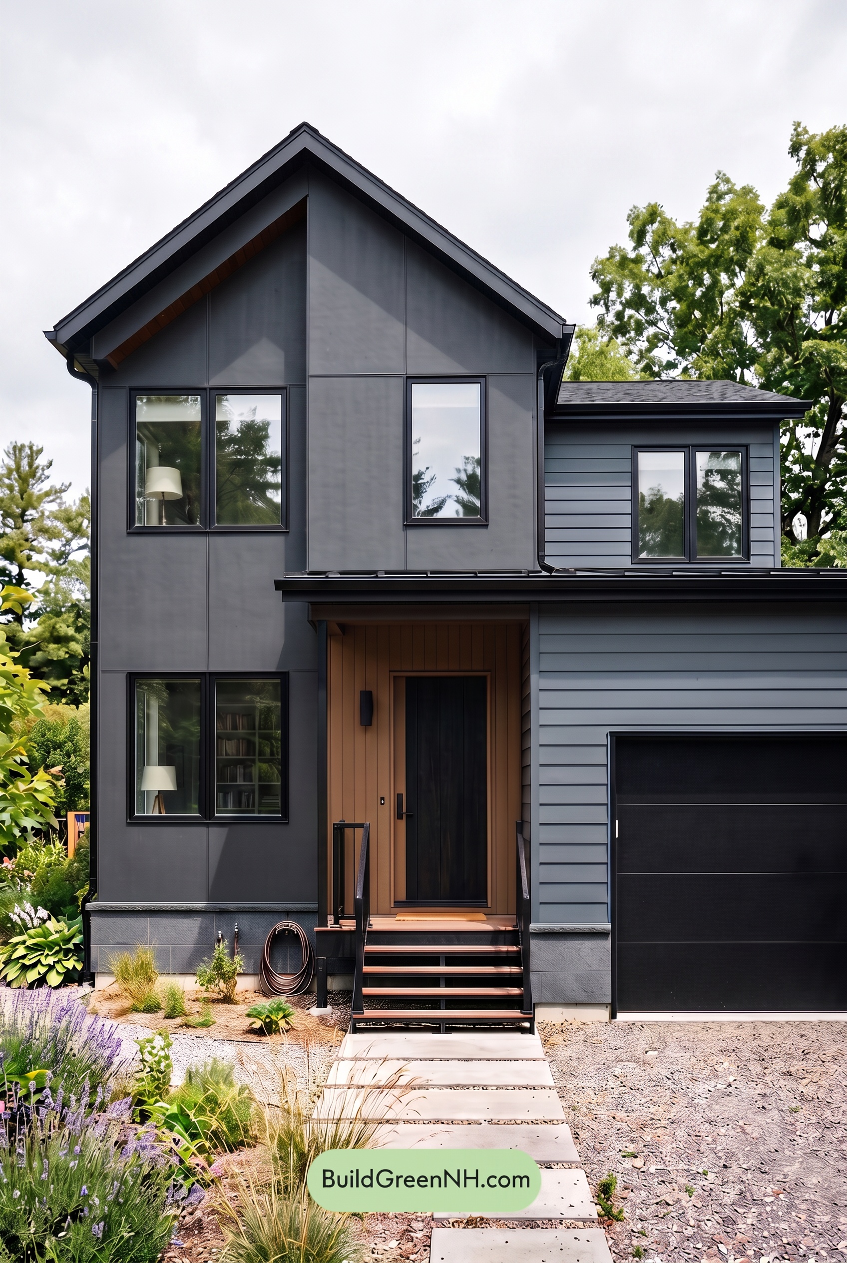 Modern Two-Tone Dark House Exterior Color Scheme: Blue Emberline - Overcast