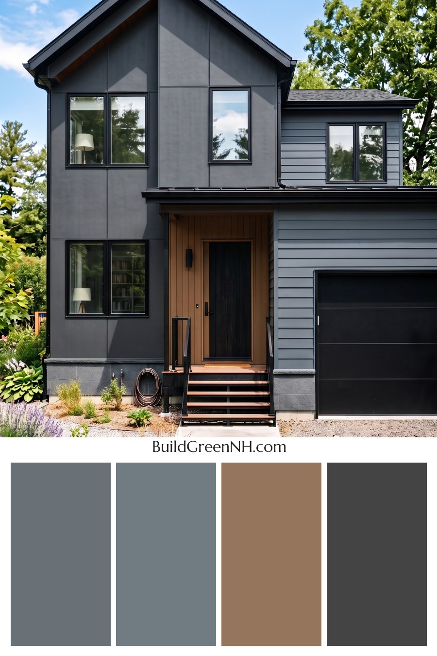 Modern Two-Tone Dark House Exterior Color Scheme: Blue Emberline