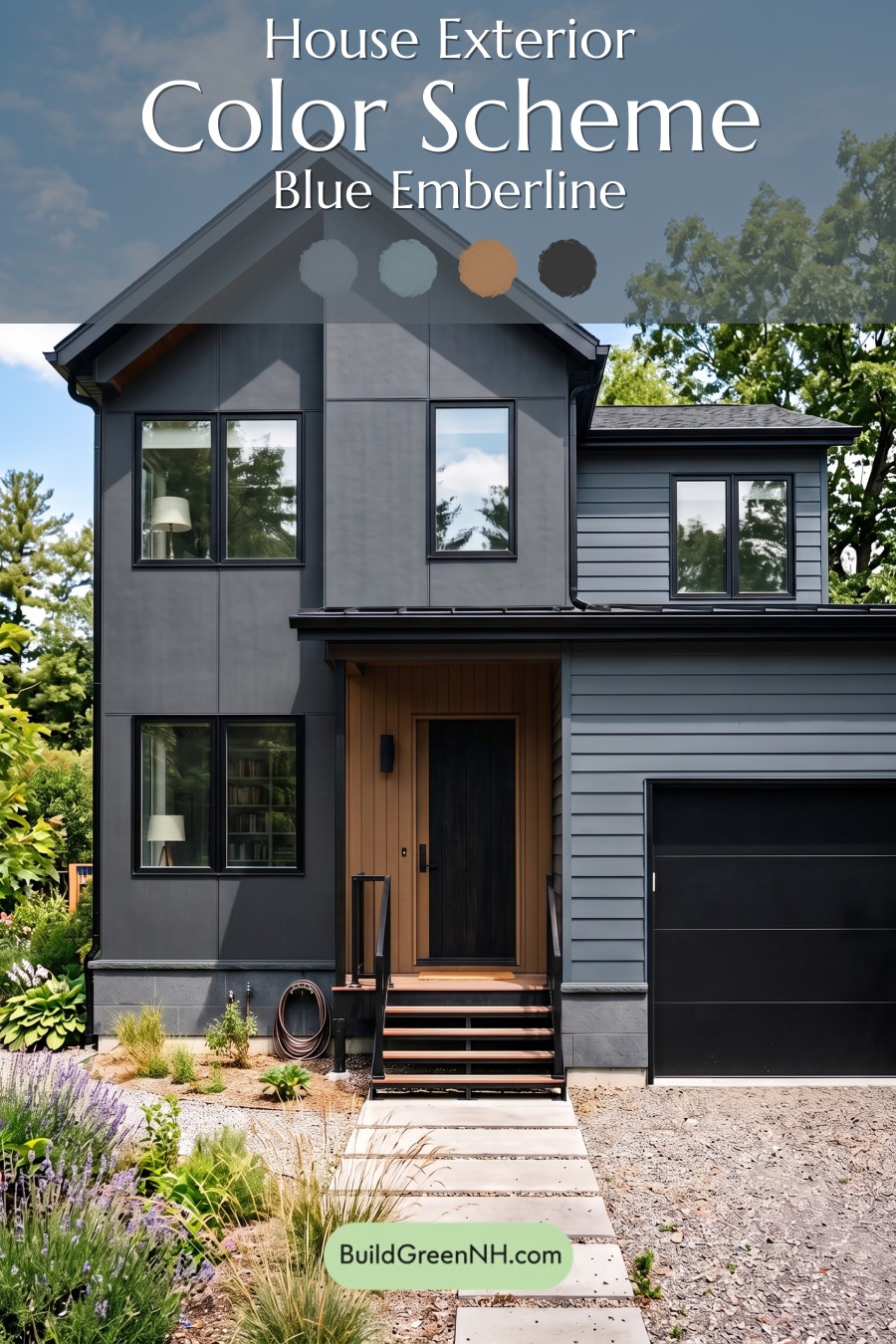 Modern Two-Tone Dark House Exterior Color Scheme: Blue Emberline