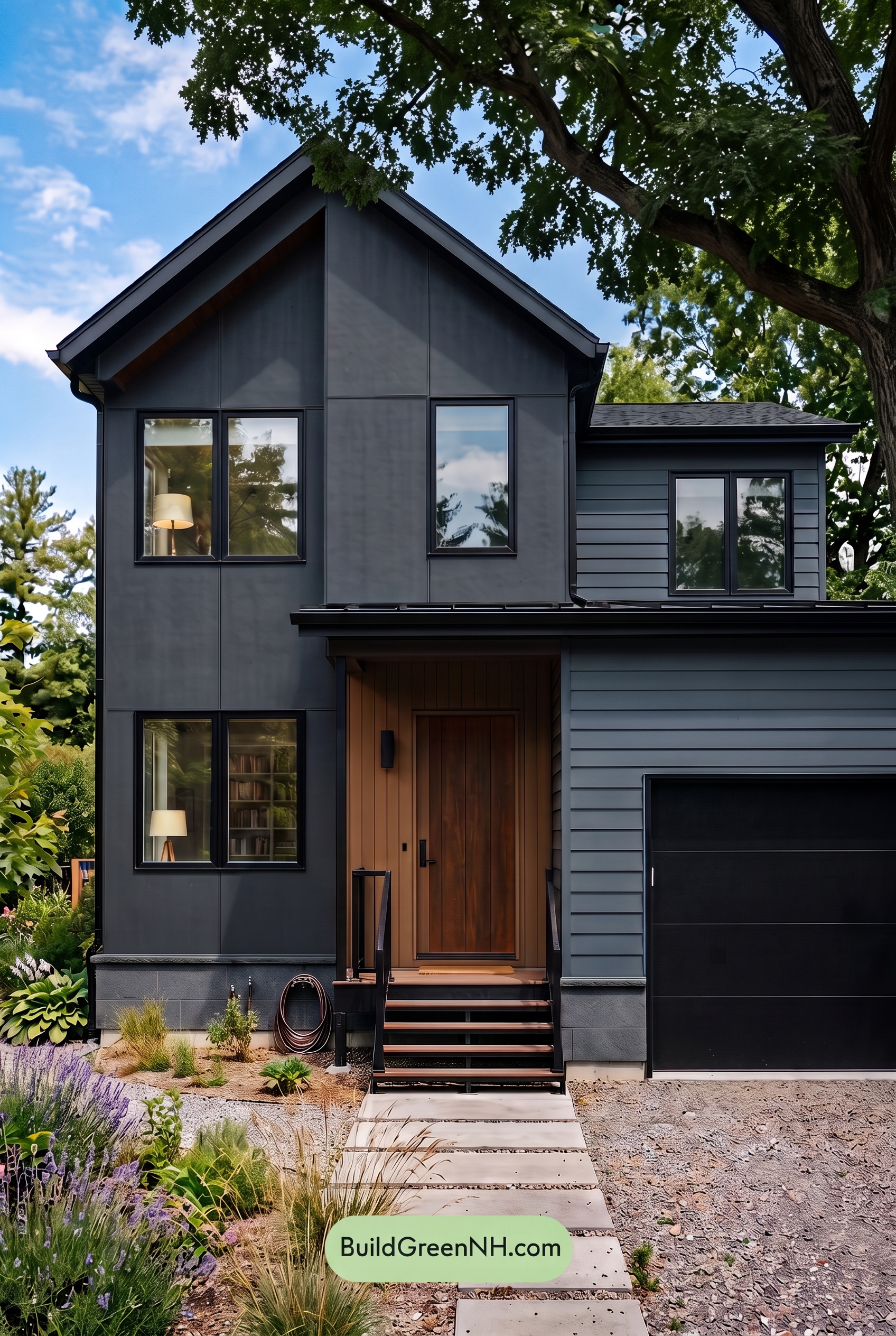 Modern Two-Tone Dark House Exterior Color Scheme: Blue Emberline - Shade