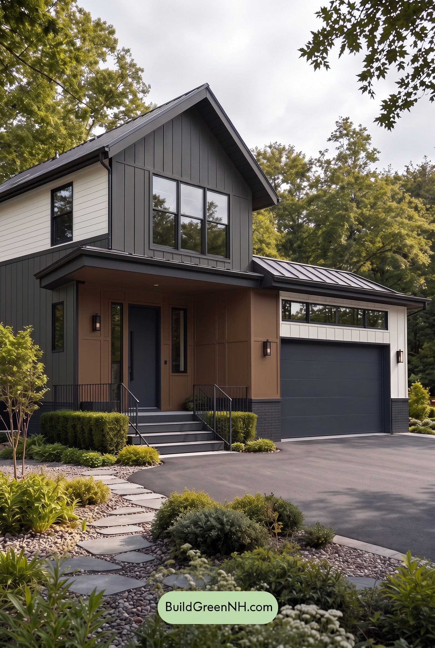 Modern Two-Tone Dark House Exterior Color Scheme: Coal Amberline - Overcast