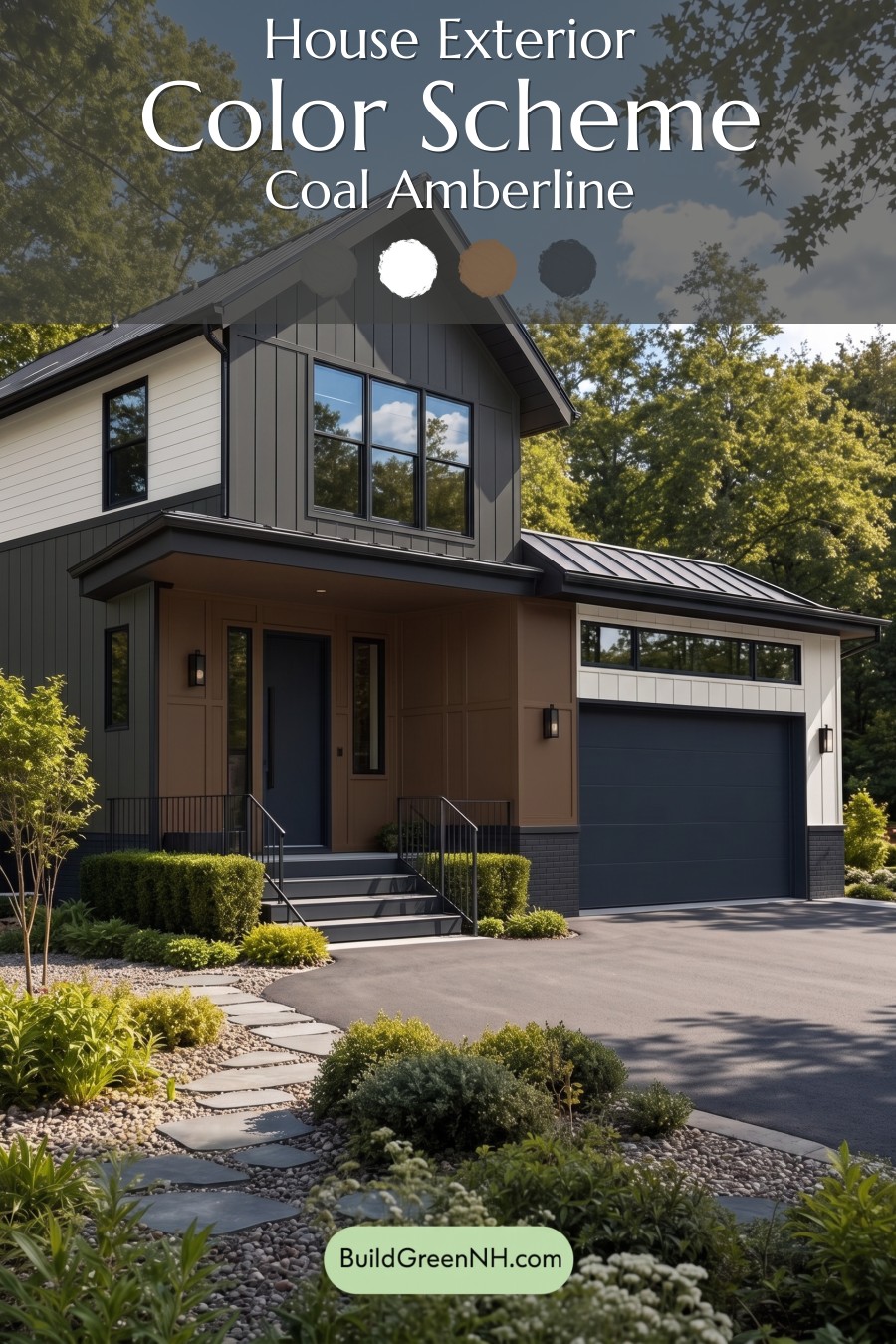 Modern Two-Tone Dark House Exterior Color Scheme: Coal Amberline