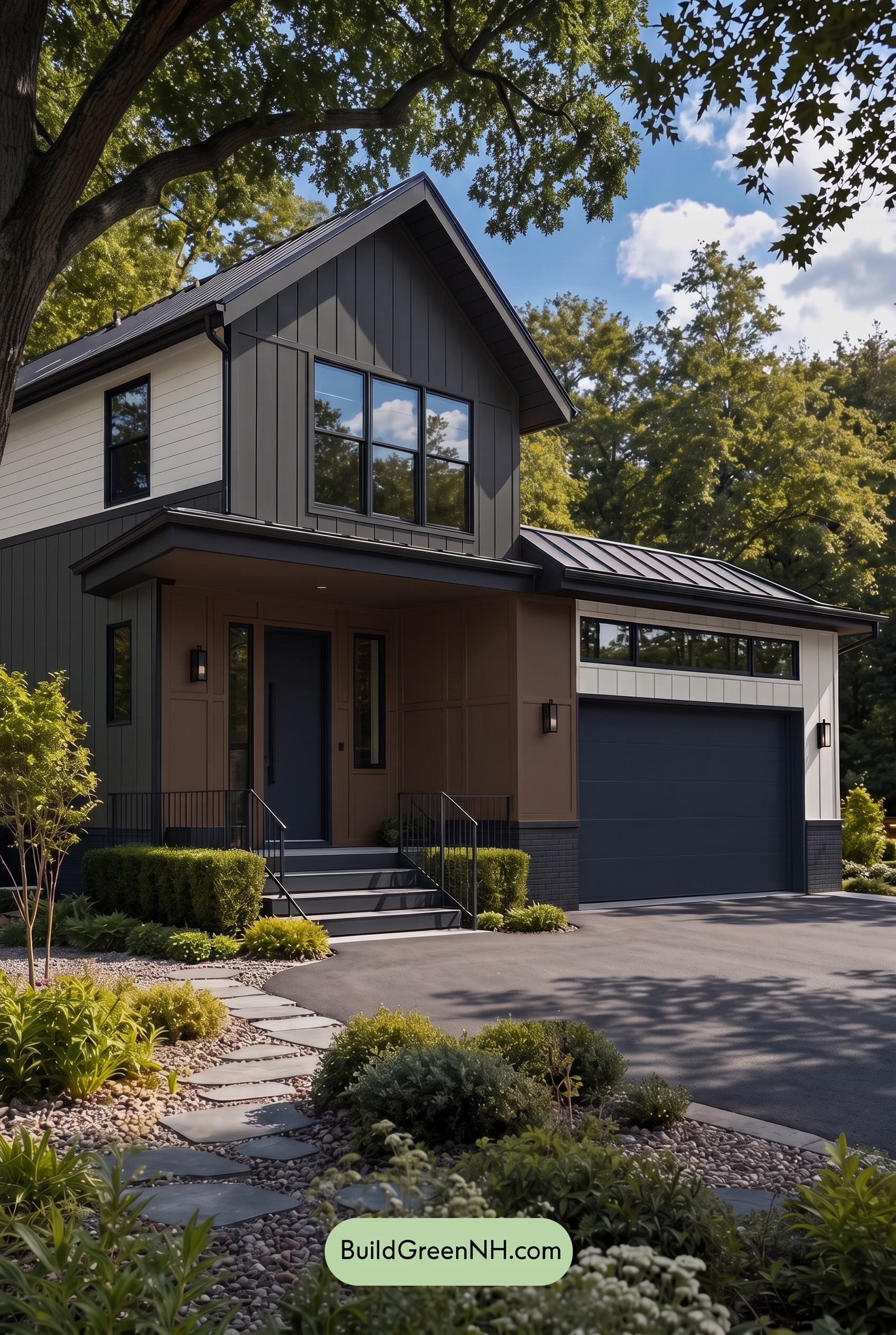 Modern Two-Tone Dark House Exterior Color Scheme: Coal Amberline - Shade