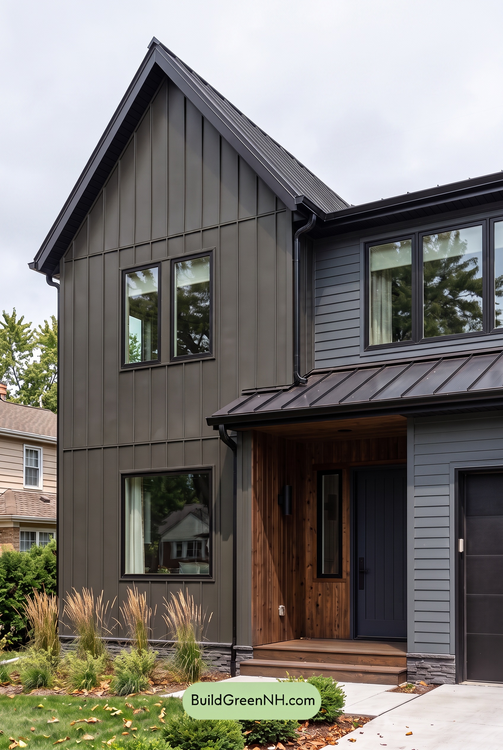 Modern Two-Tone Dark House Exterior Color Scheme: Cobalt Hearth - Overcast