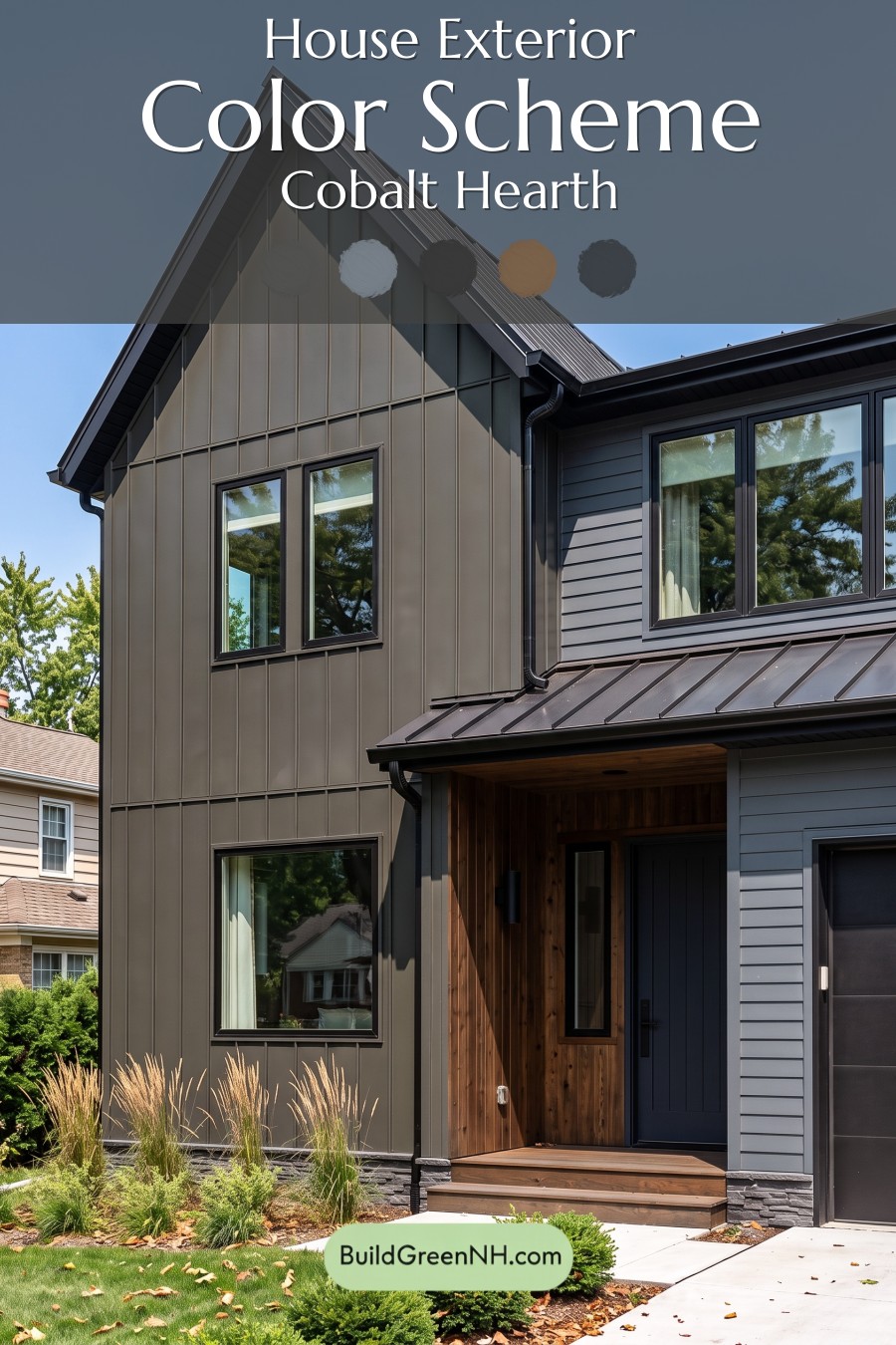 Modern Two-Tone Dark House Exterior Color Scheme: Cobalt Hearth