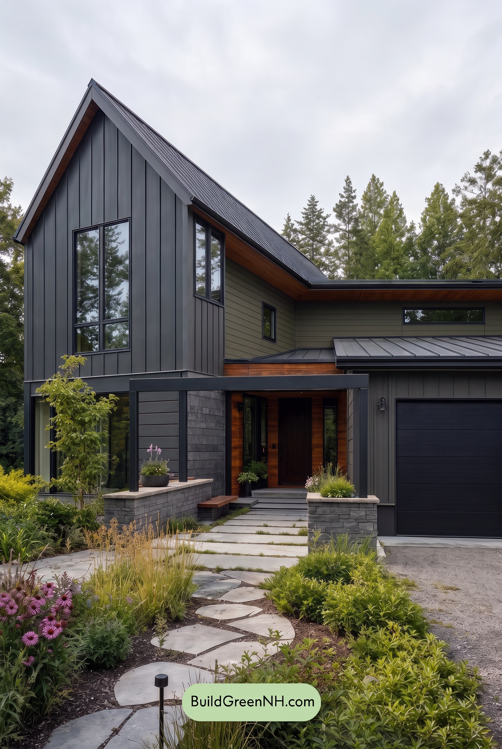 Modern Two-Tone Dark House Exterior Color Scheme: Fern Voltage - Overcast