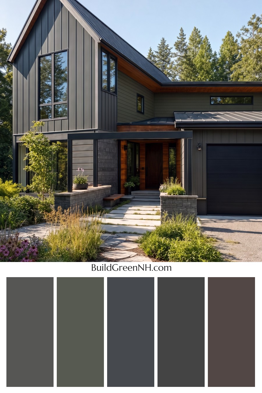 Modern Two-Tone Dark House Exterior Color Scheme: Fern Voltage