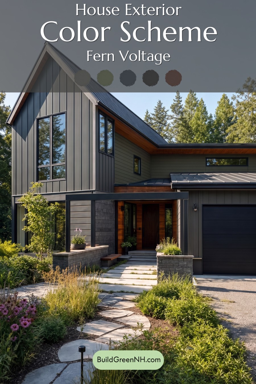 Modern Two-Tone Dark House Exterior Color Scheme: Fern Voltage