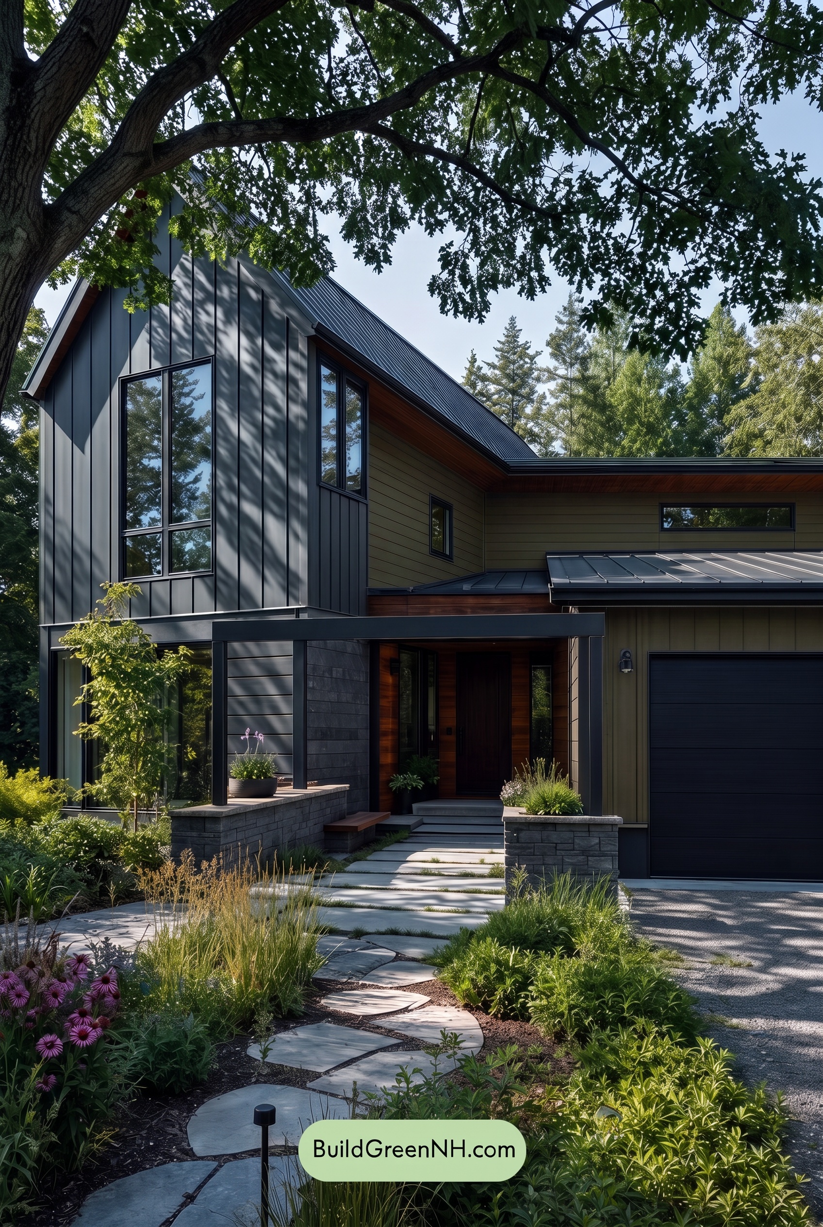 Modern Two-Tone Dark House Exterior Color Scheme: Fern Voltage - Shade