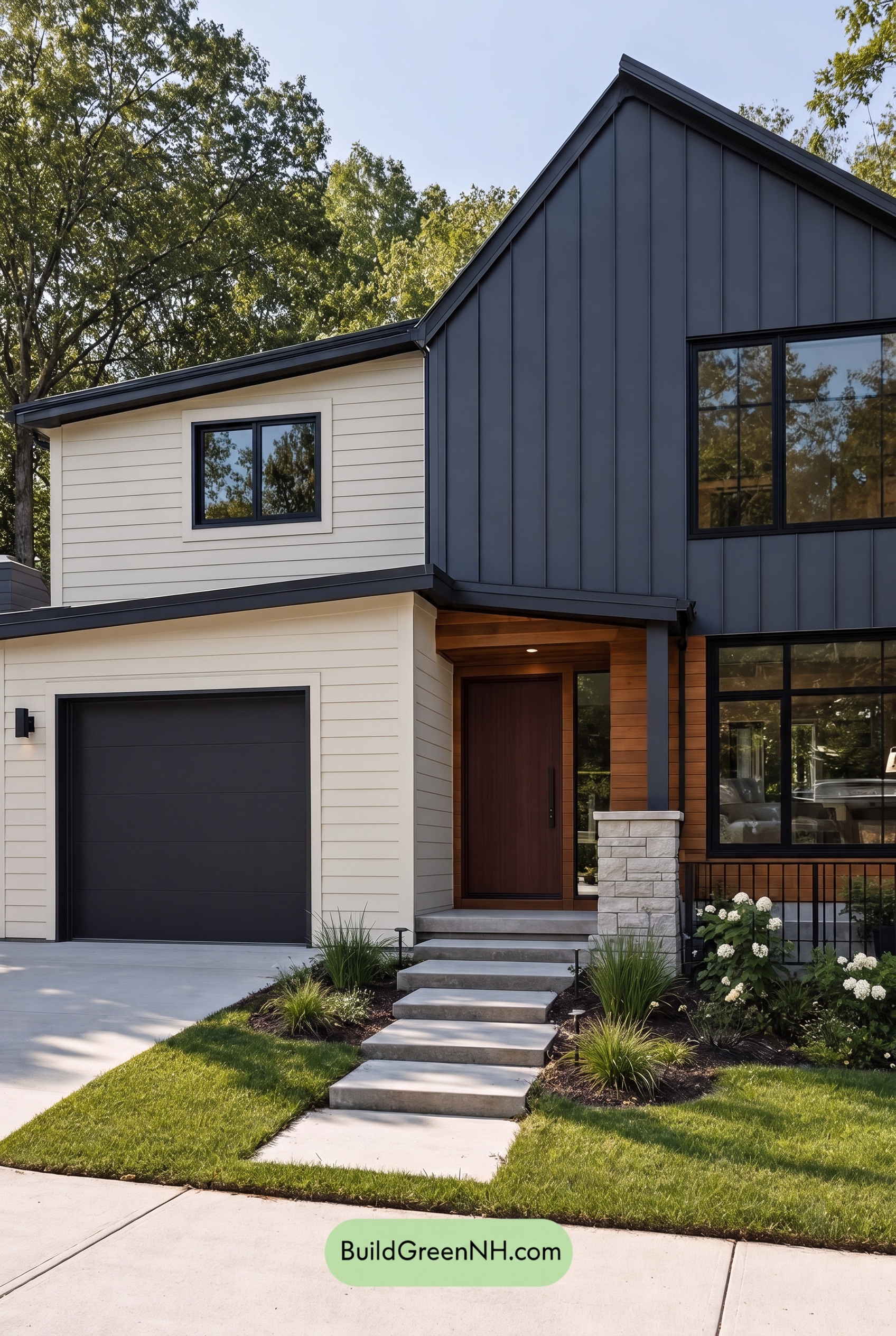 Modern Two-Tone Dark House Exterior Color Scheme: Graphite Cedar Drift