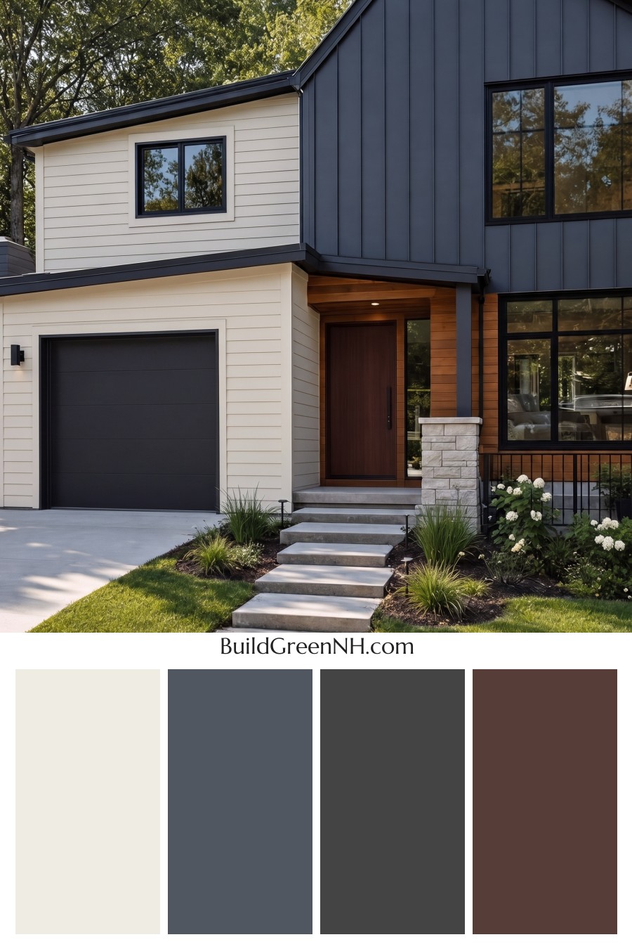 Modern Two-Tone Dark House Exterior Color Scheme: Graphite Cedar Drift