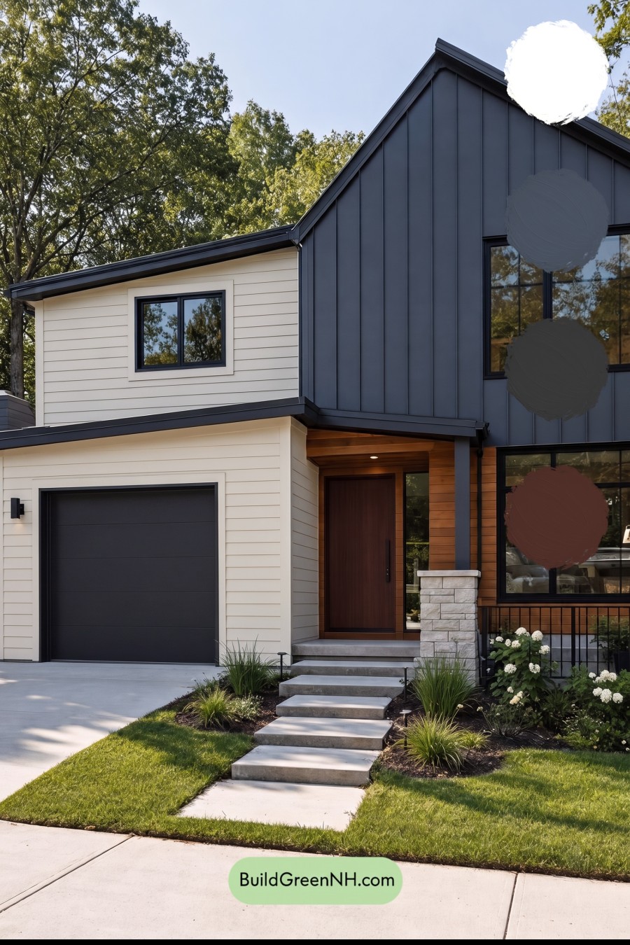 Modern Two-Tone Dark House Exterior Color Scheme: Graphite Cedar Drift
