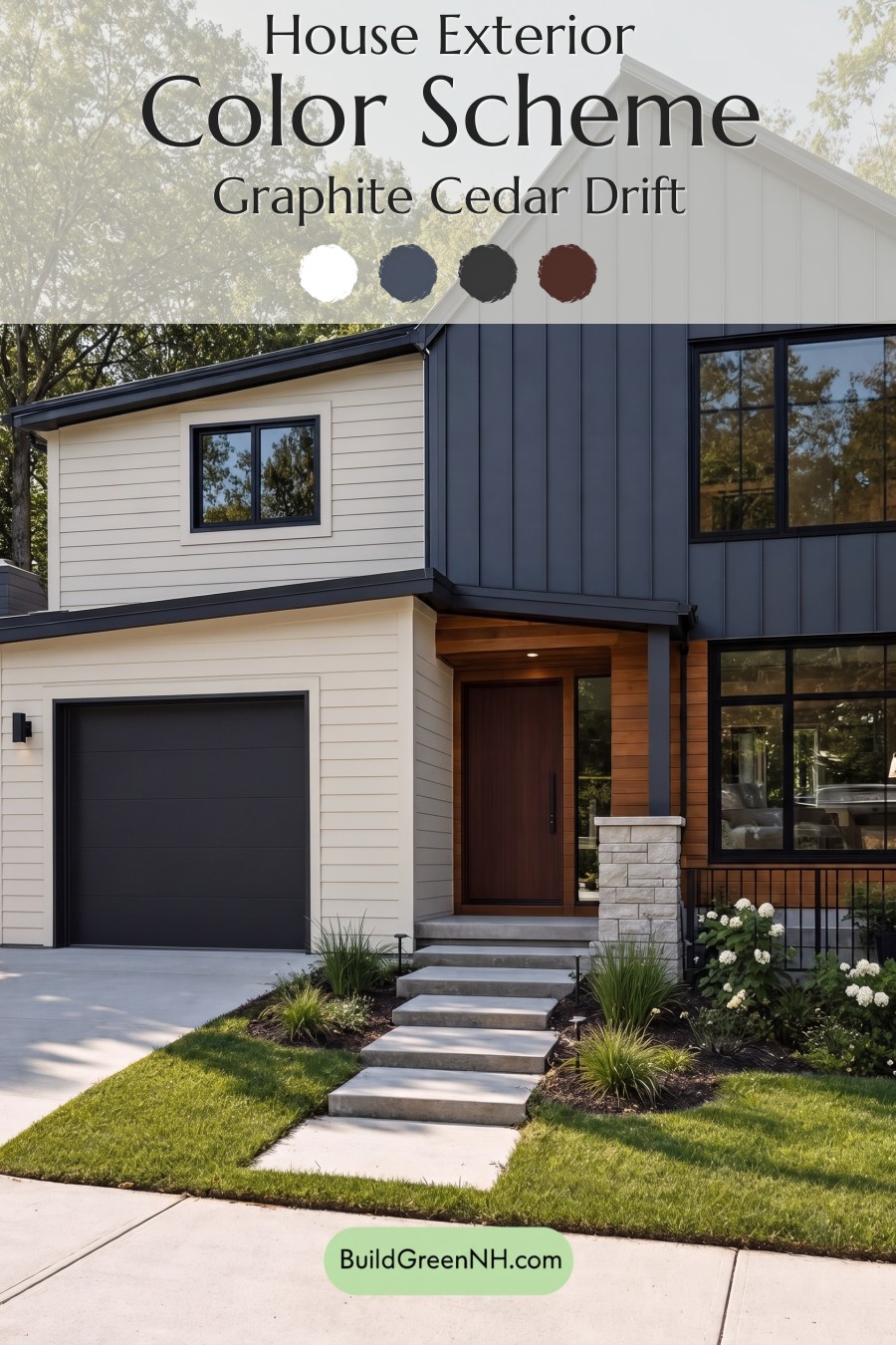 Modern Two-Tone Dark House Exterior Color Scheme: Graphite Cedar Drift