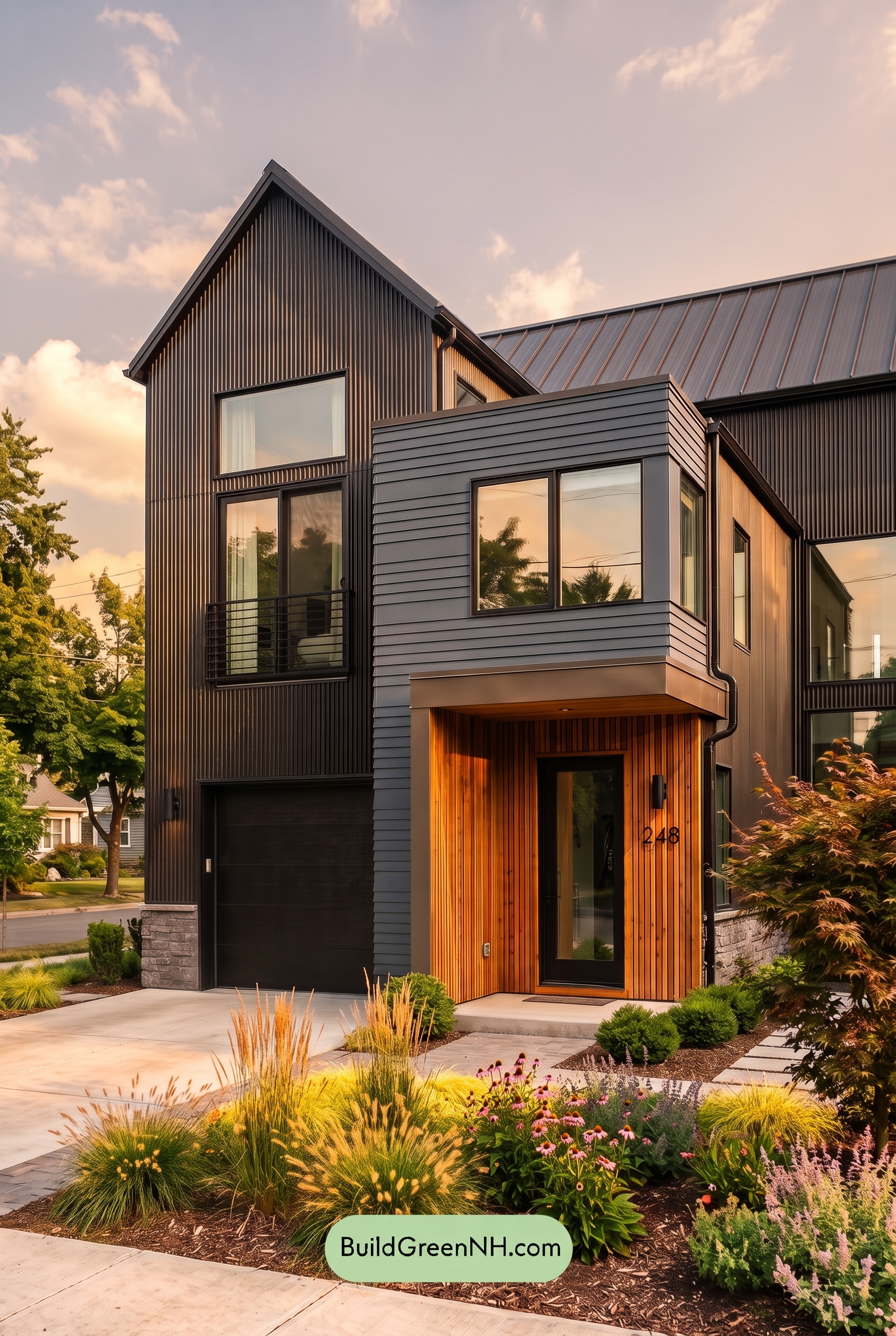 Modern Two-Tone Dark House Exterior Color Scheme: Indigo Anvil - Golden Hour