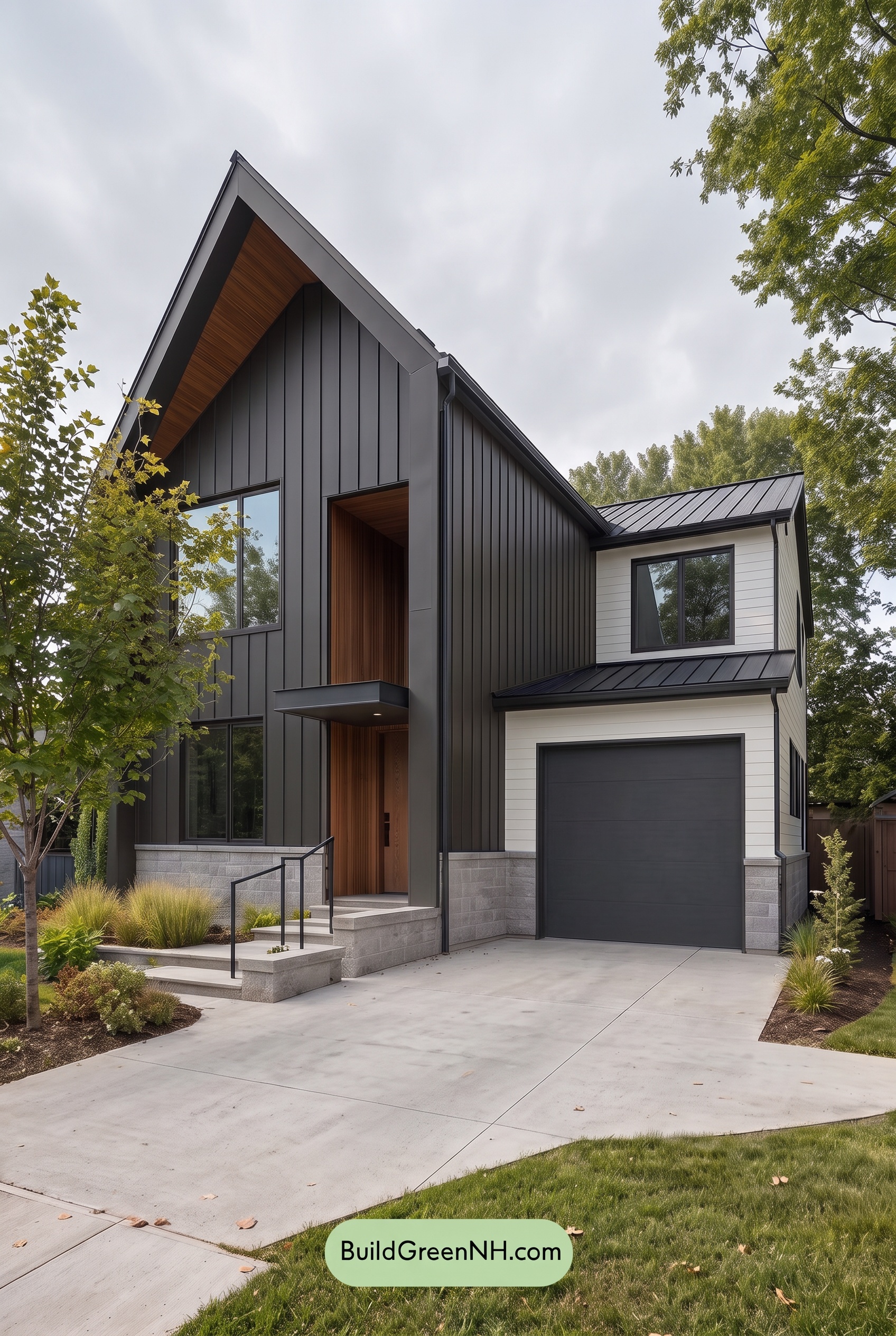 Modern Two-Tone Dark House Exterior Color Scheme: Ironwood Glow - Overcast