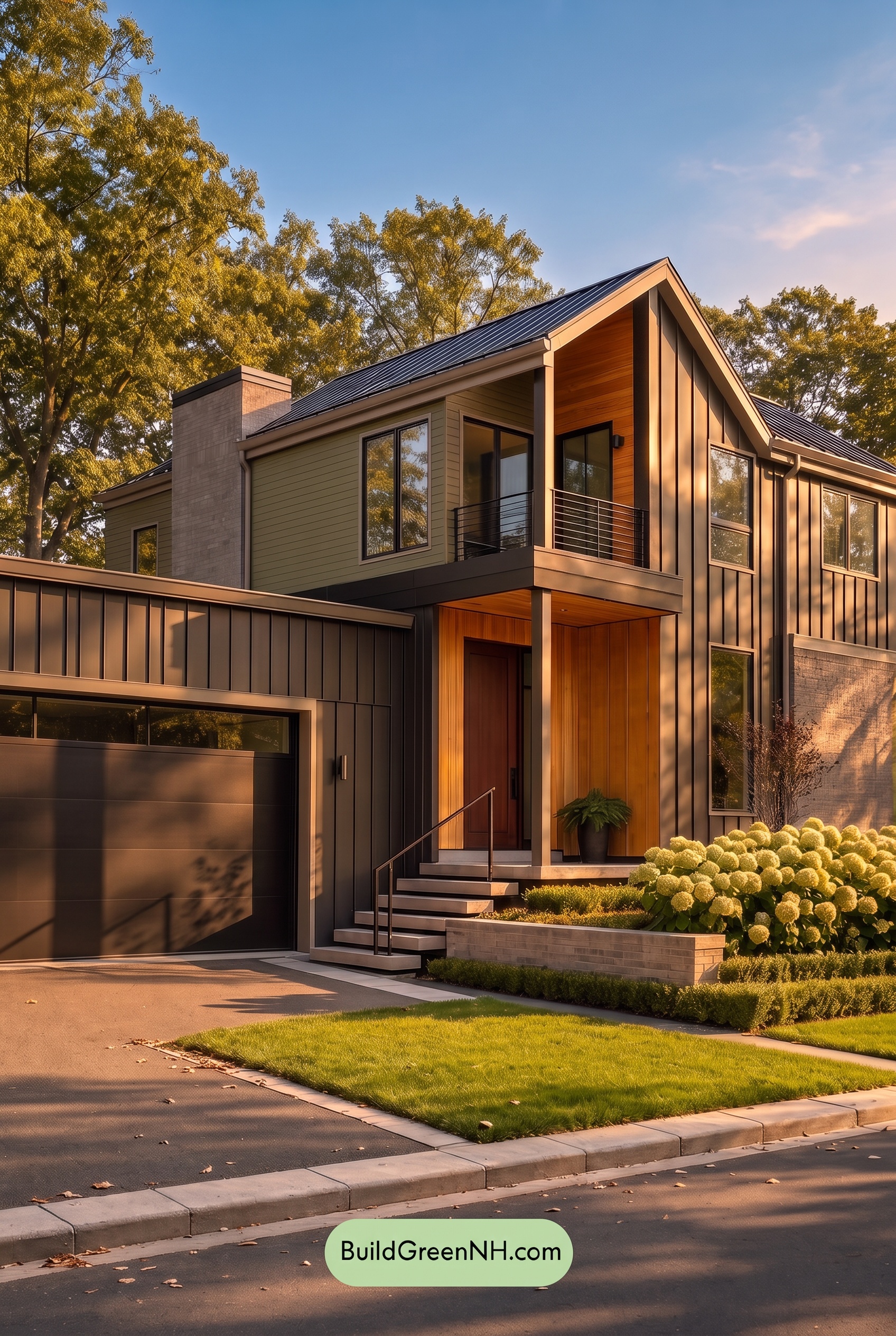 Modern Two-Tone Dark House Exterior Color Scheme: Juniper Alloy - Golden Hour