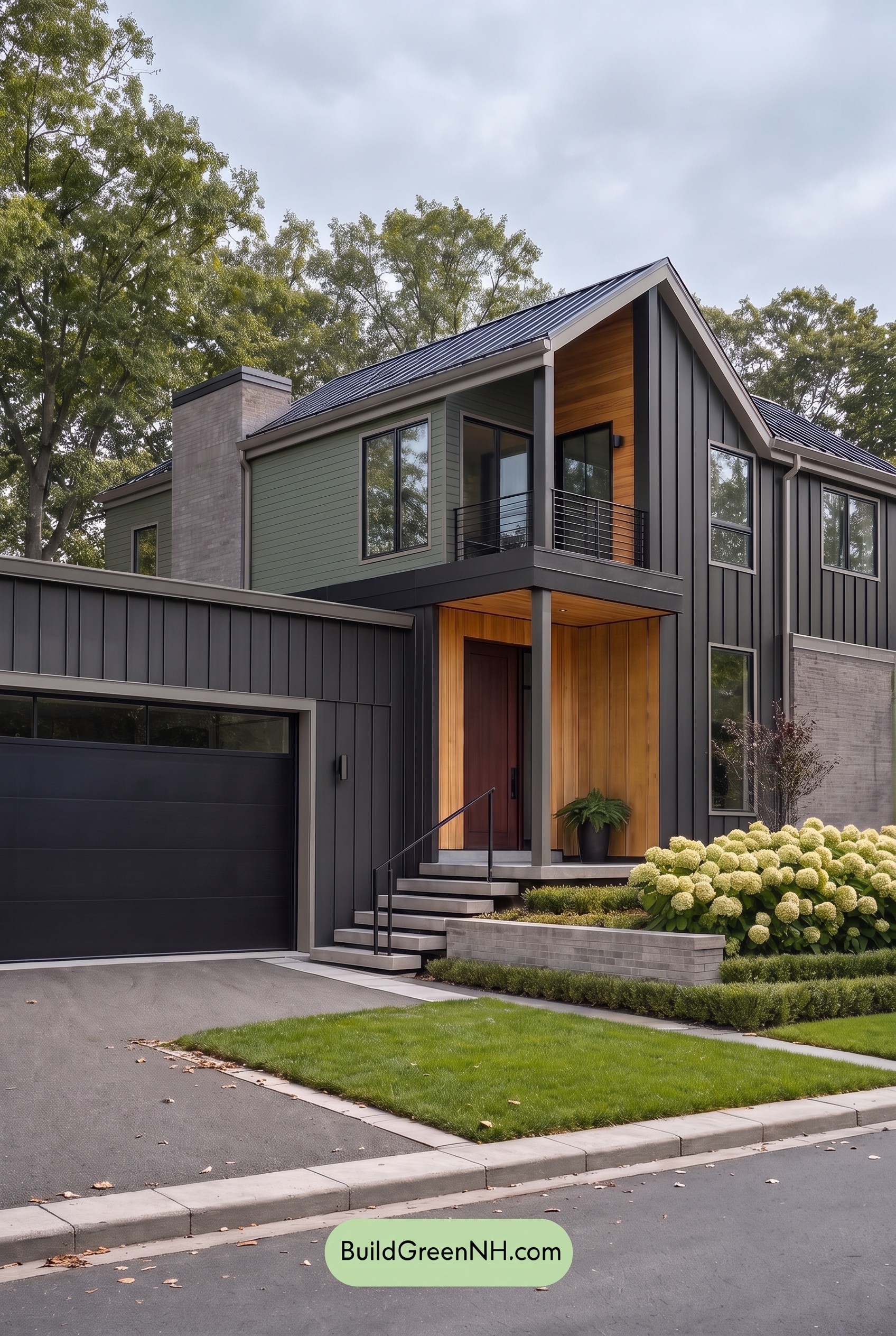 Modern Two-Tone Dark House Exterior Color Scheme: Juniper Alloy - Overcast