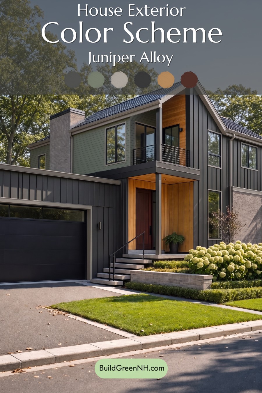 Modern Two-Tone Dark House Exterior Color Scheme: Juniper Alloy