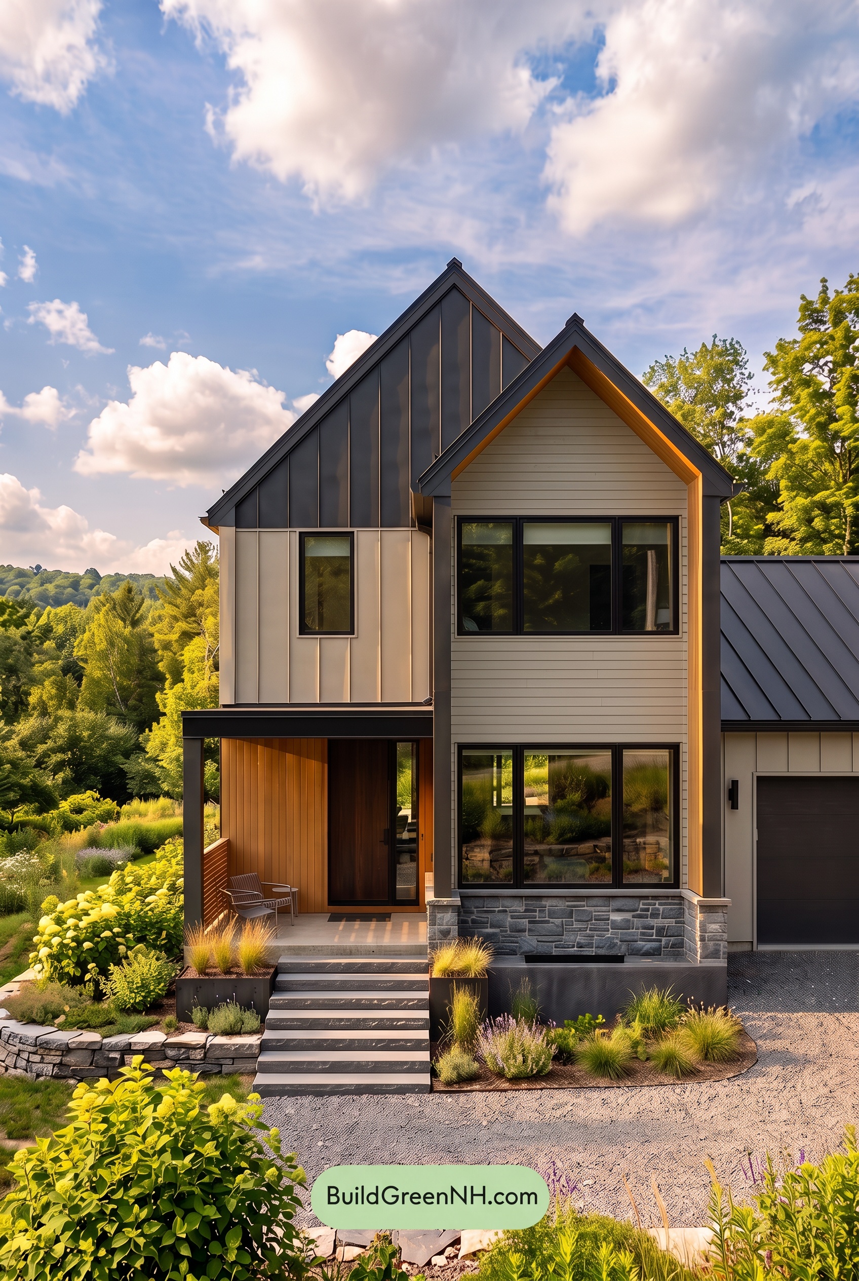 Modern Two-Tone Dark House Exterior Color Scheme: Laurel Shadow - Golden Hour