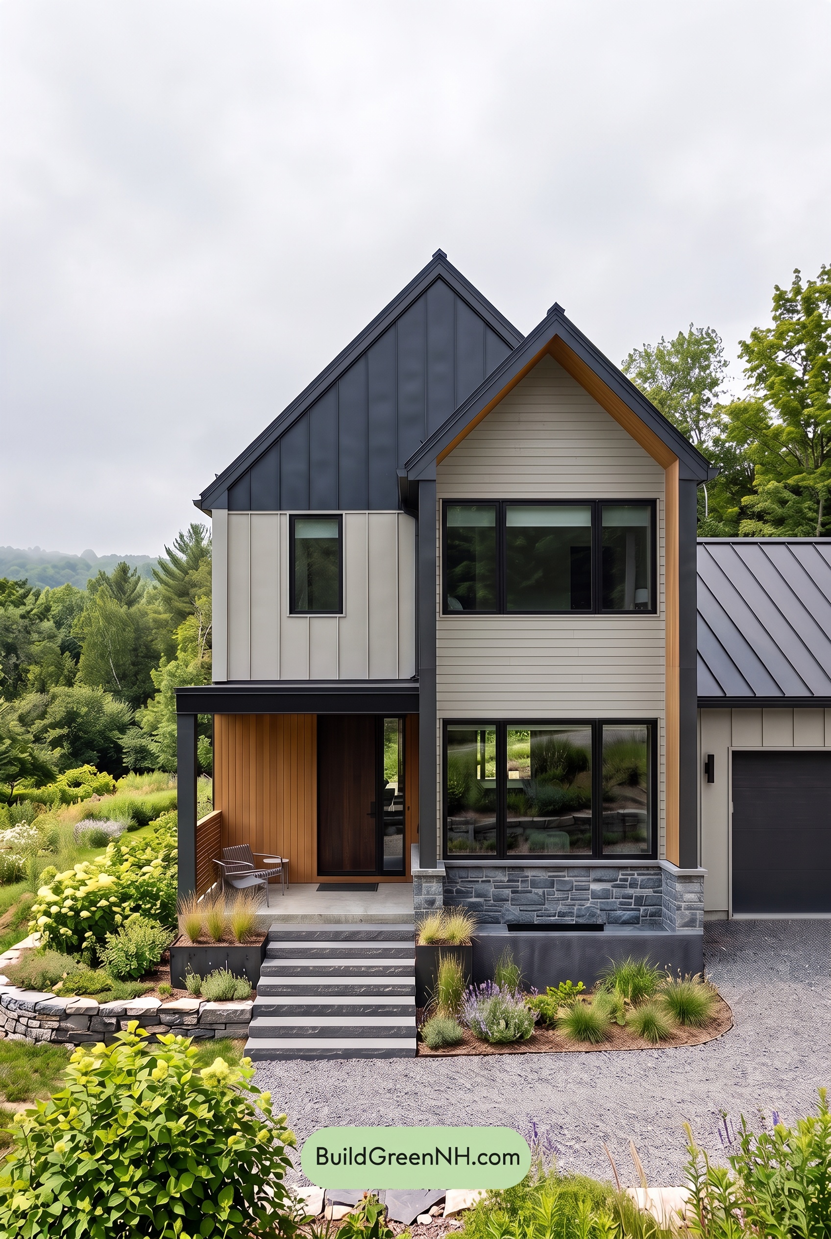 Modern Two-Tone Dark House Exterior Color Scheme: Laurel Shadow - Overcast