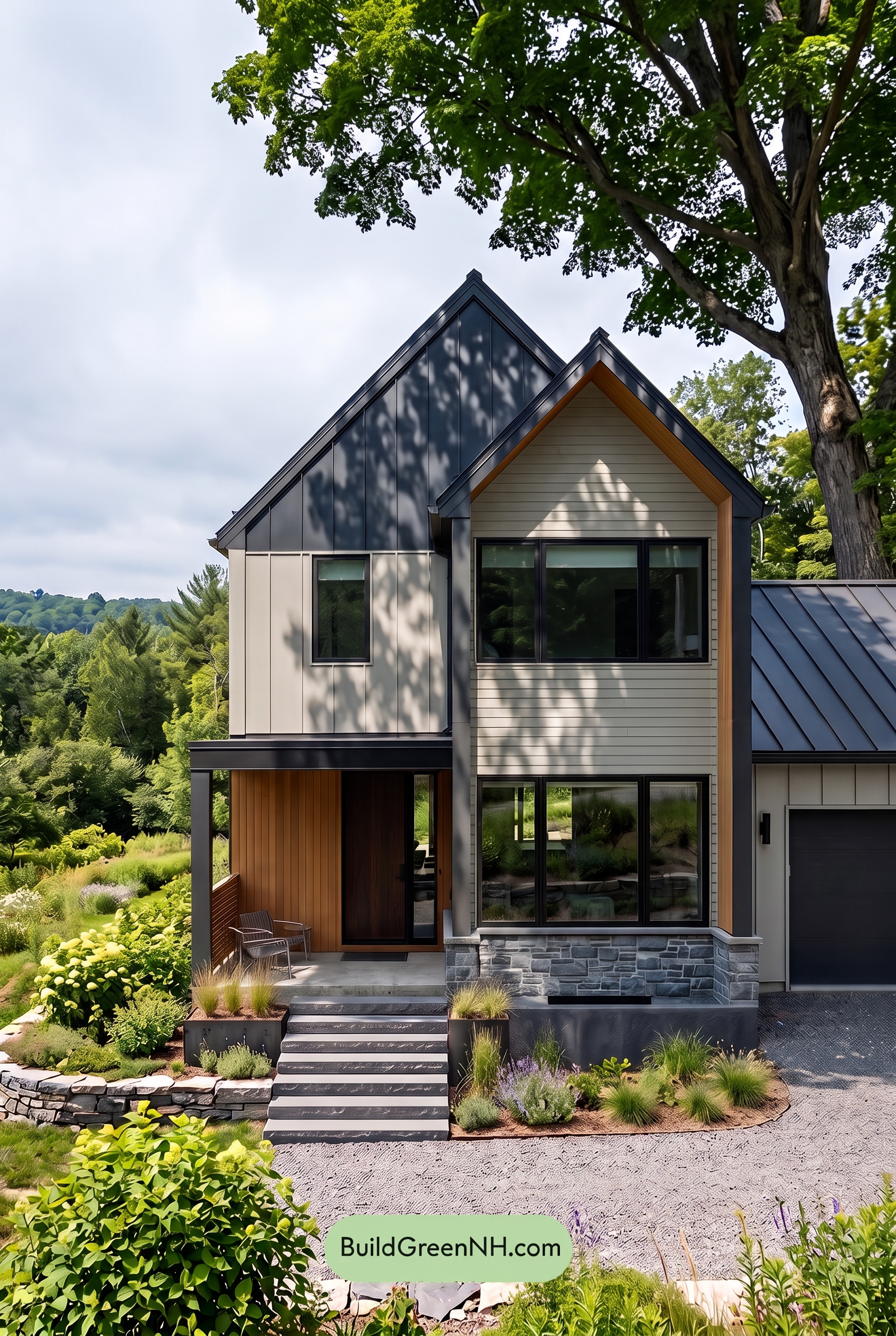 Modern Two-Tone Dark House Exterior Color Scheme: Laurel Shadow - Shade