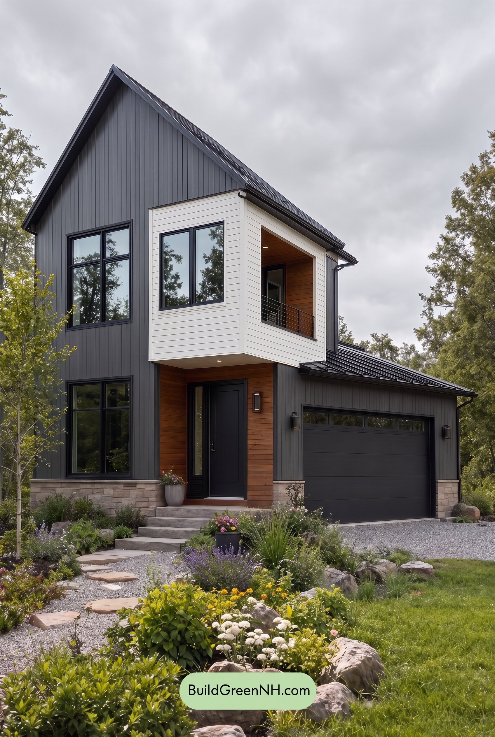 Modern Two-Tone Dark House Exterior Color Scheme: Midnight Linen - Overcast