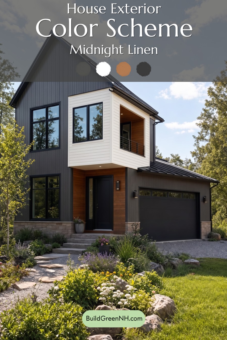Modern Two-Tone Dark House Exterior Color Scheme: Midnight Linen