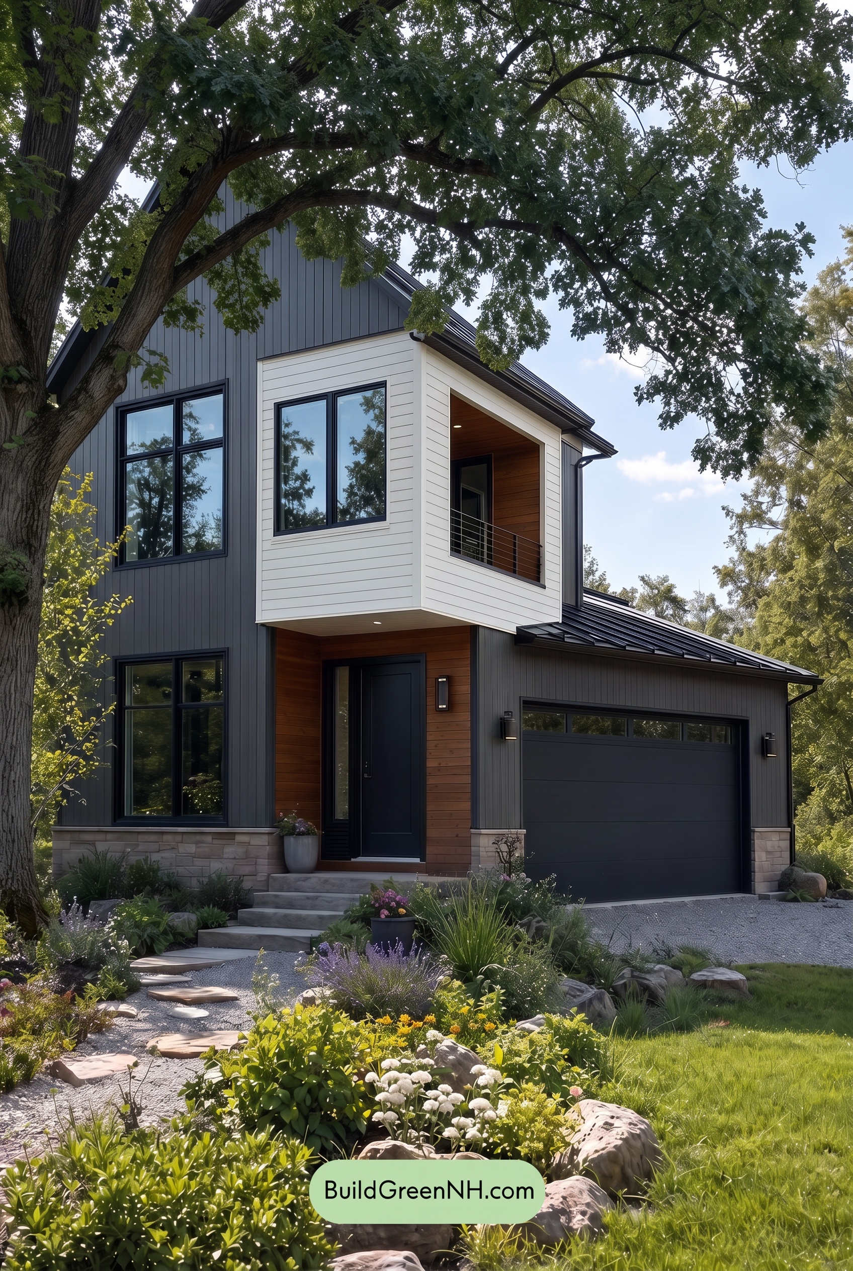 Modern Two-Tone Dark House Exterior Color Scheme: Midnight Linen - Shade